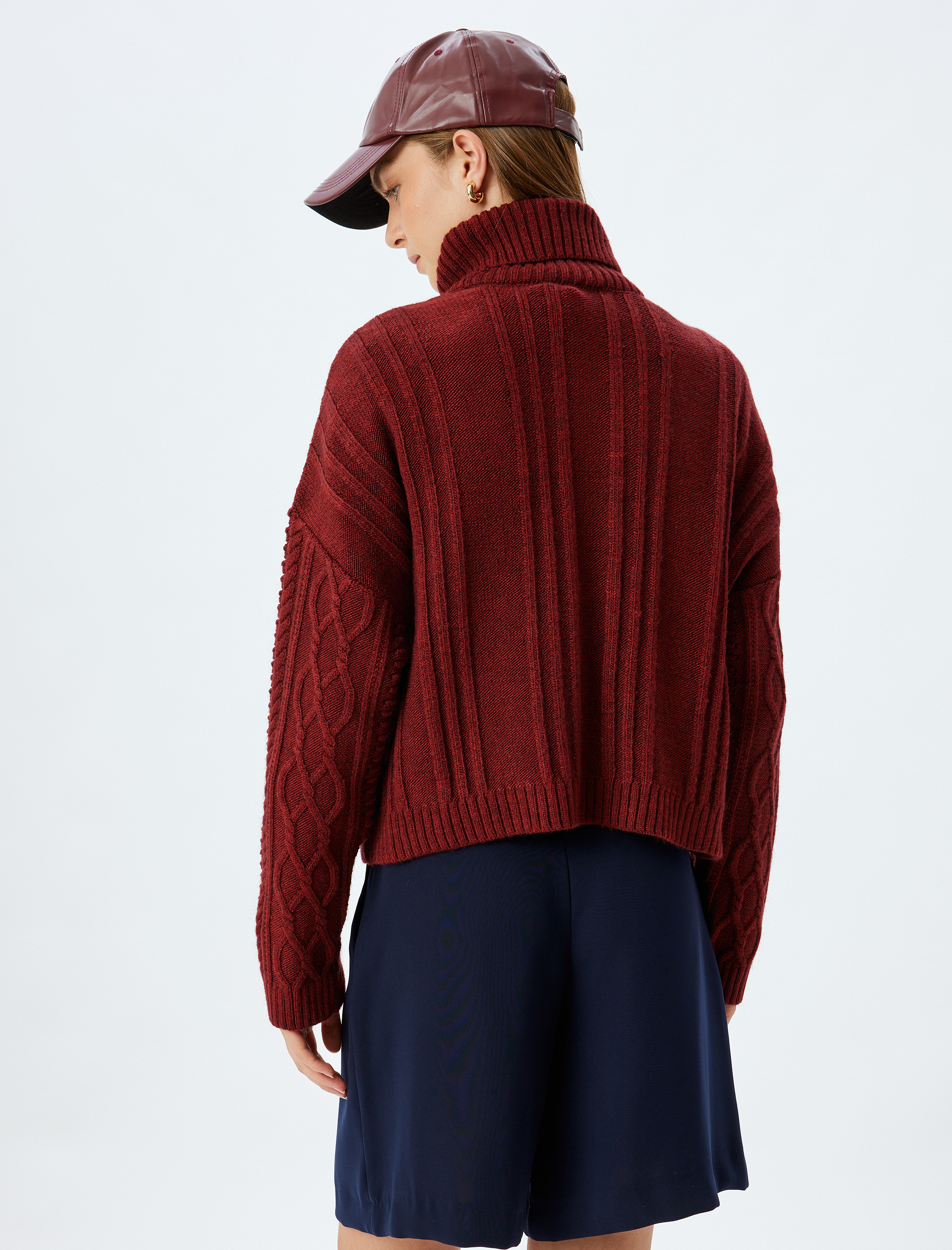   Balıkçı Yaka Oversize Kazak Saç Örgü Uzun Kollu