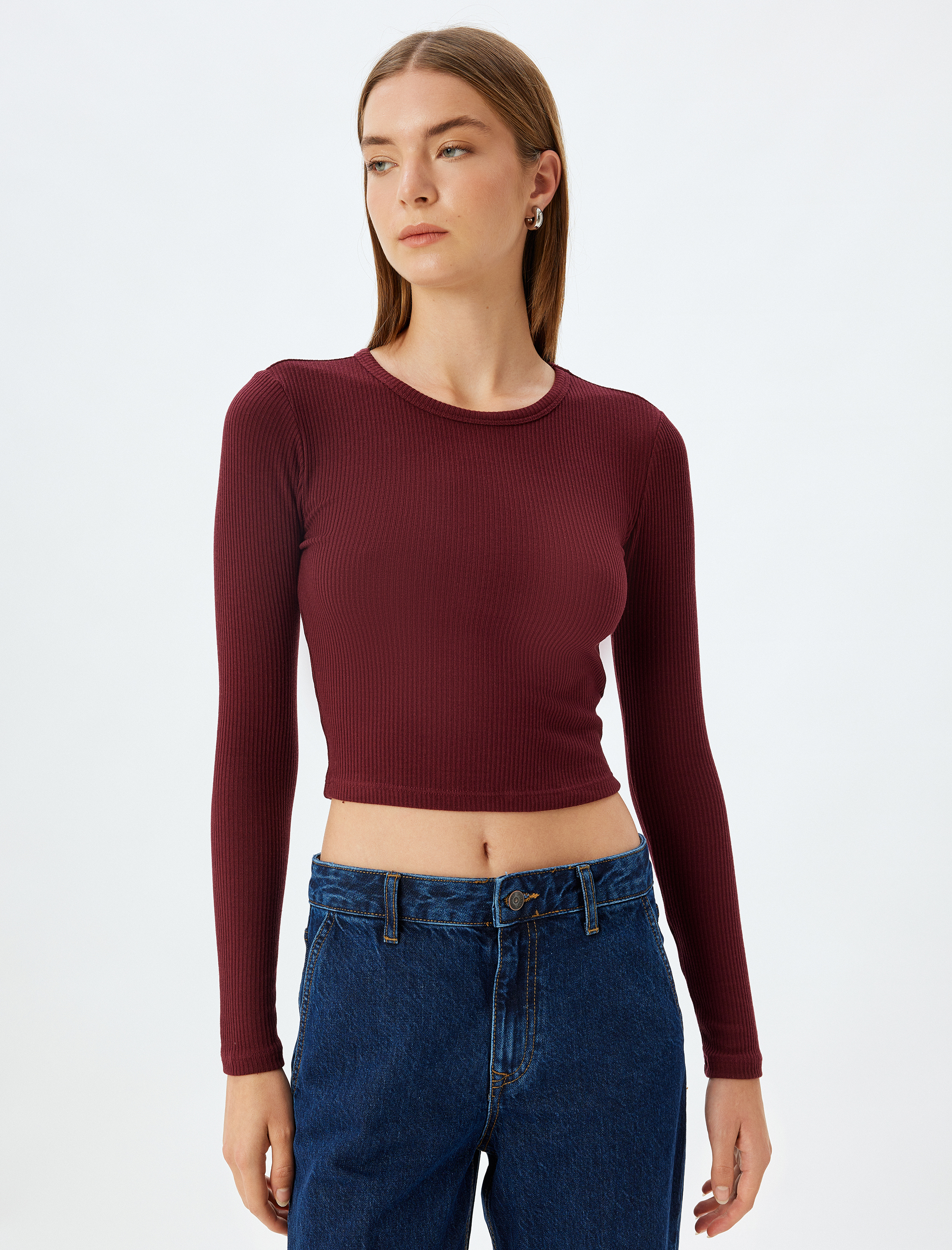   Kaşkorse Uzun Kollu Bisiklet Yaka Basic Crop Body