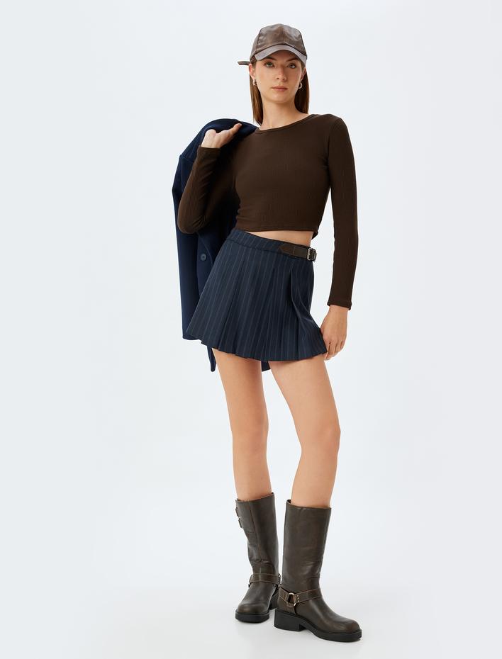  Kaşkorse Uzun Kollu Bisiklet Yaka Basic Crop Body