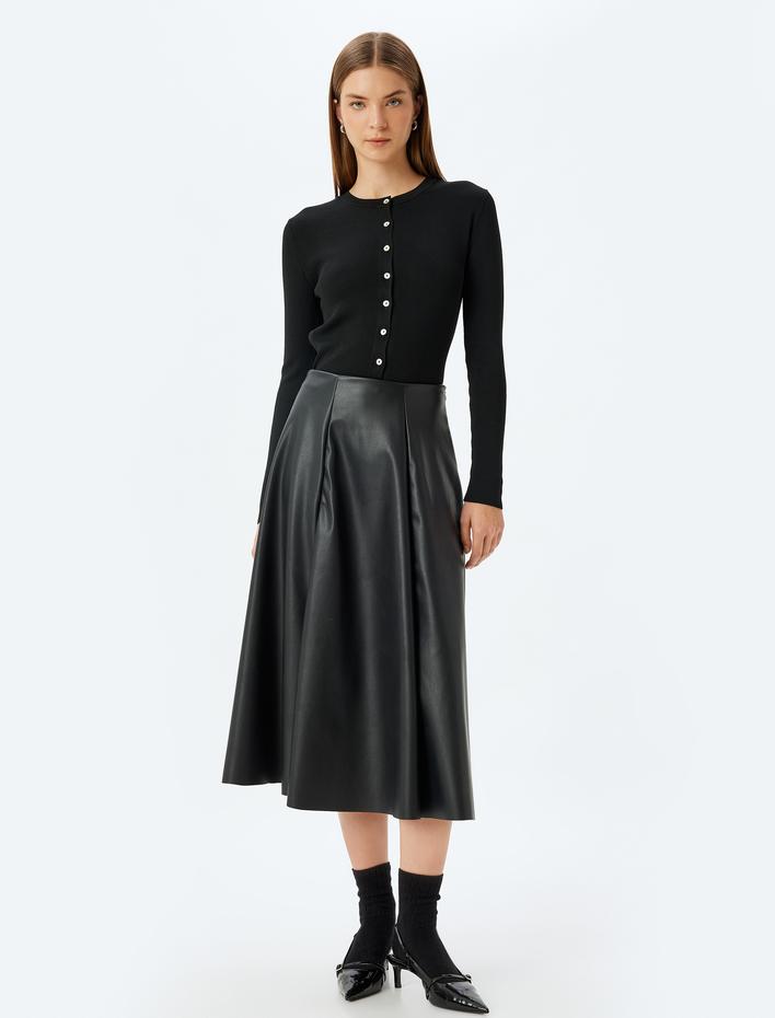  Koton X Melis Ağazat - Midi Boy Suni Deri Etek Çan Form