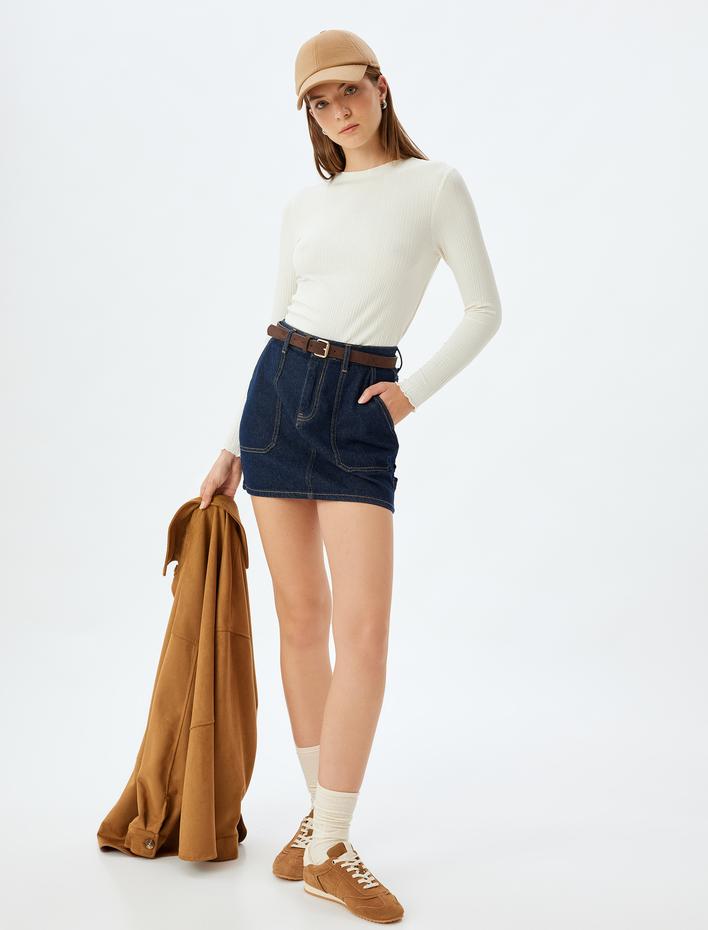  Uzun Kollu Tişört Yuvarlak Yaka Dokulu Slim Fit Viskon Kumaş