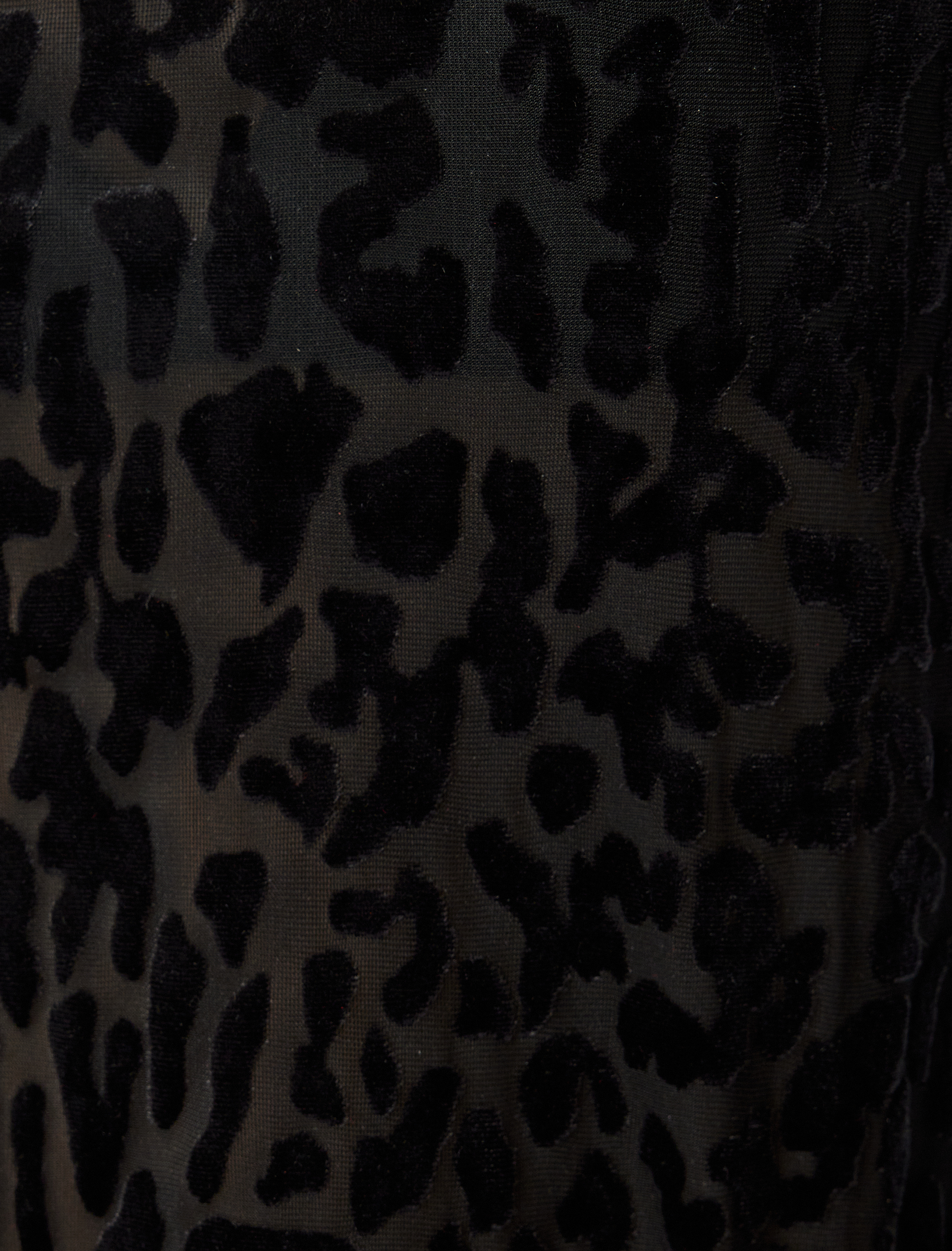   Leopar Desenli Yarı Transparan Kadife Body Dik Yaka Uzun Kollu Slim Fit