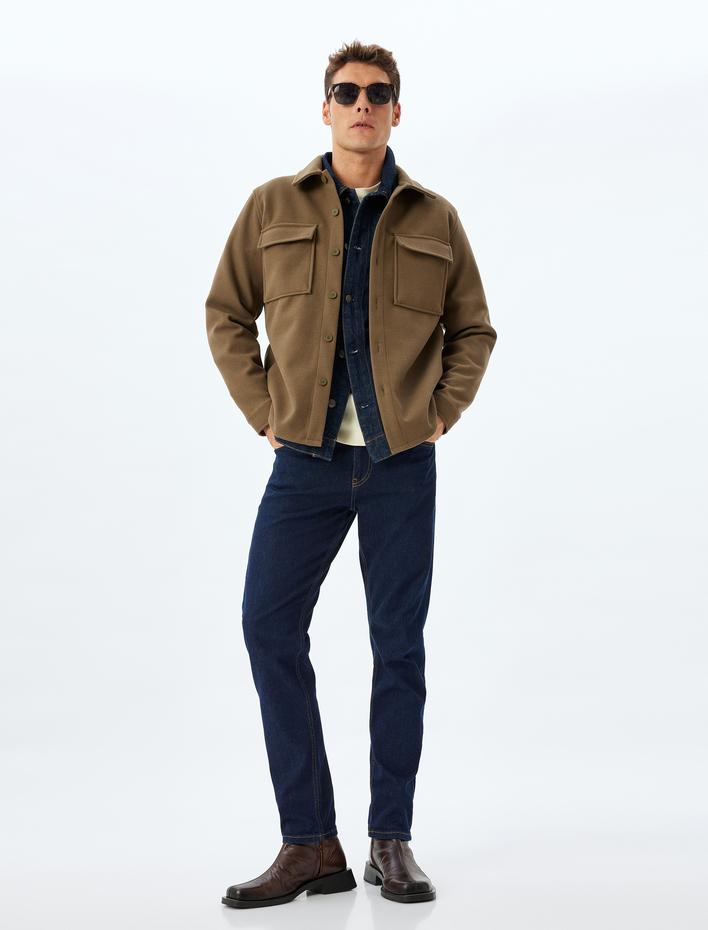  Gömlek Ceket Uzun Kollu Düğmeli Kapaklı Cep Detaylı Regular Fit