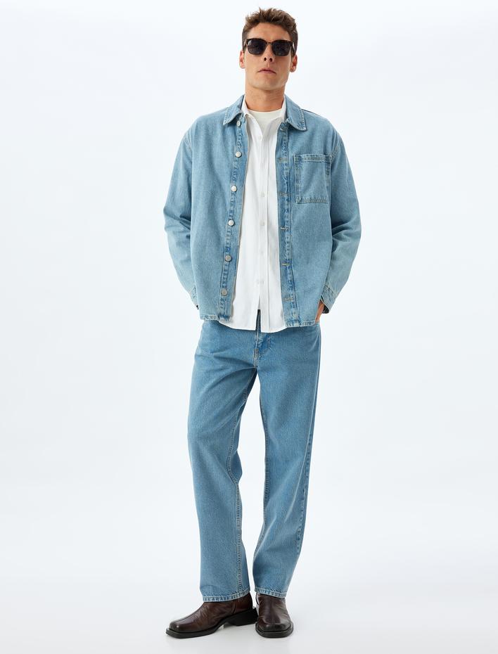  Cep Detaylı Pamuklu Vintage Straight Jean Pantolon