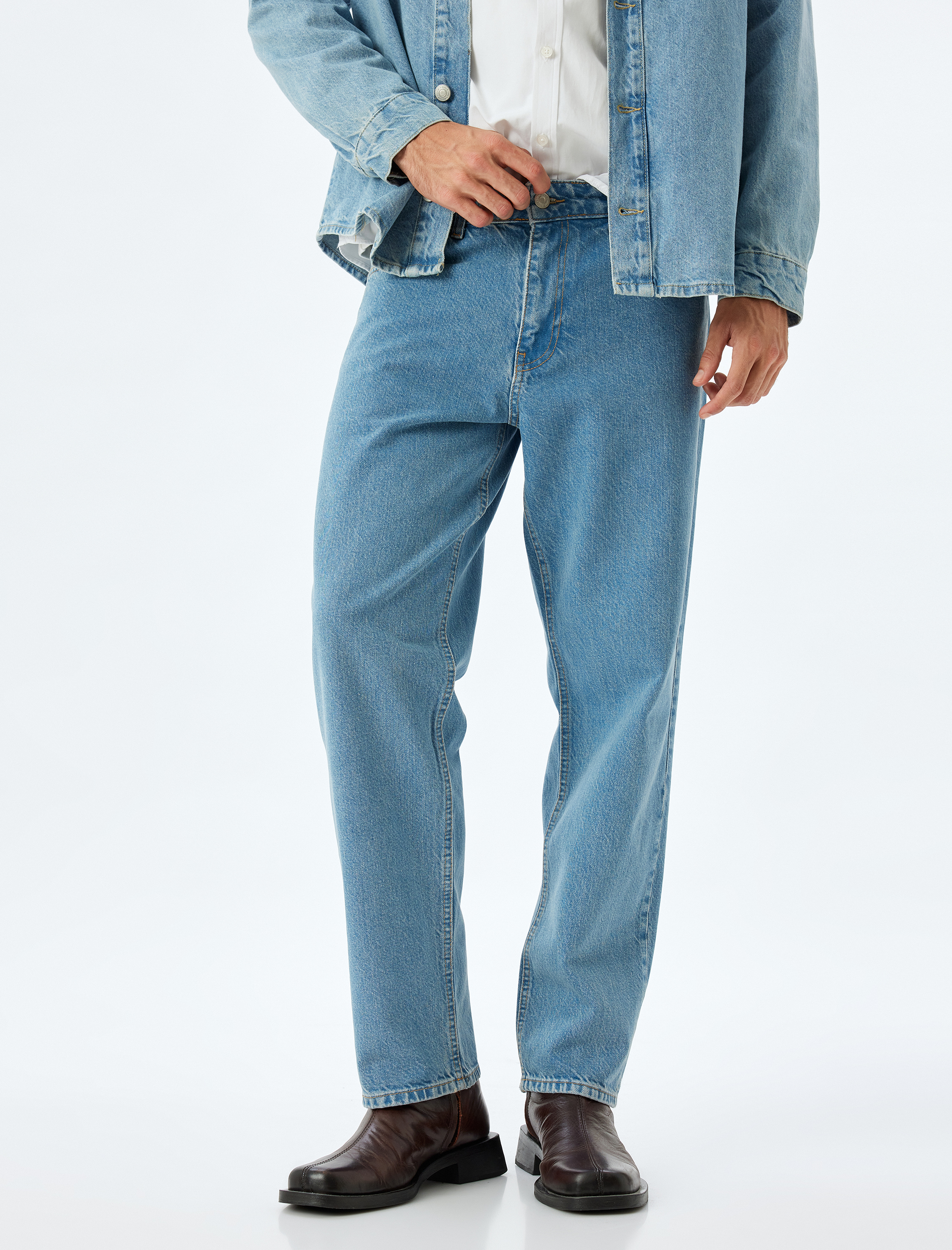   Cep Detaylı Pamuklu Vintage Straight Jean Pantolon