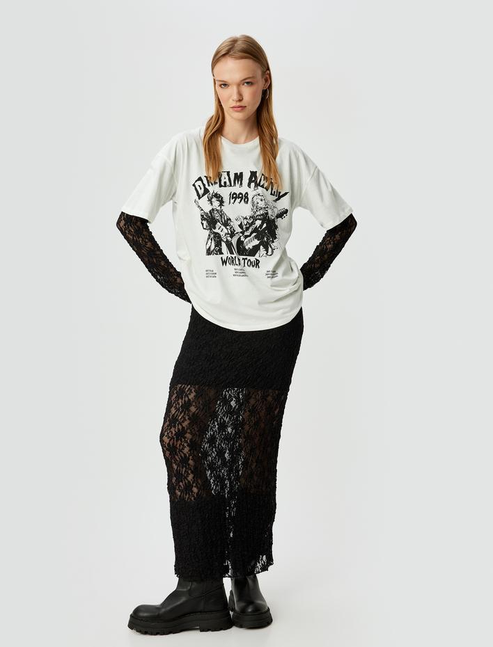  Anime Tişört Baskılı Kısa Kollu Bisiklet Yaka Rahat Kalıp Pamuklu