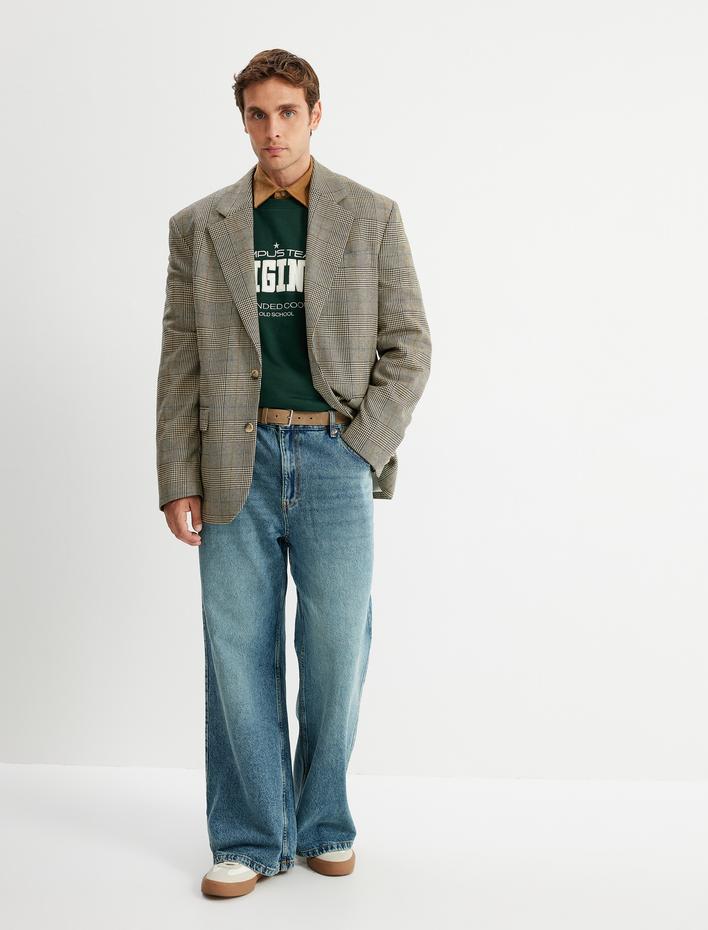  Blazer Ceket V Yaka Kapaklı Cep Detaylı Viskon Karışımlı