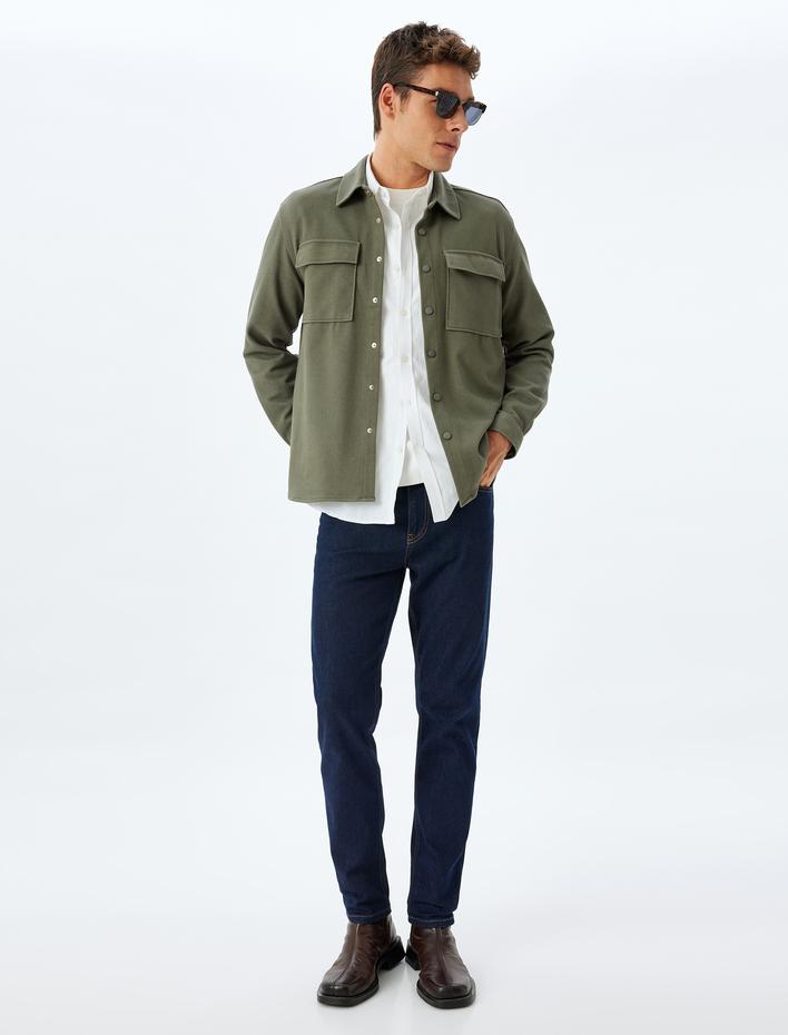  Gömlek Ceket Uzun Kollu Kapaklı Cep Detaylı Pamuk Karışımlı