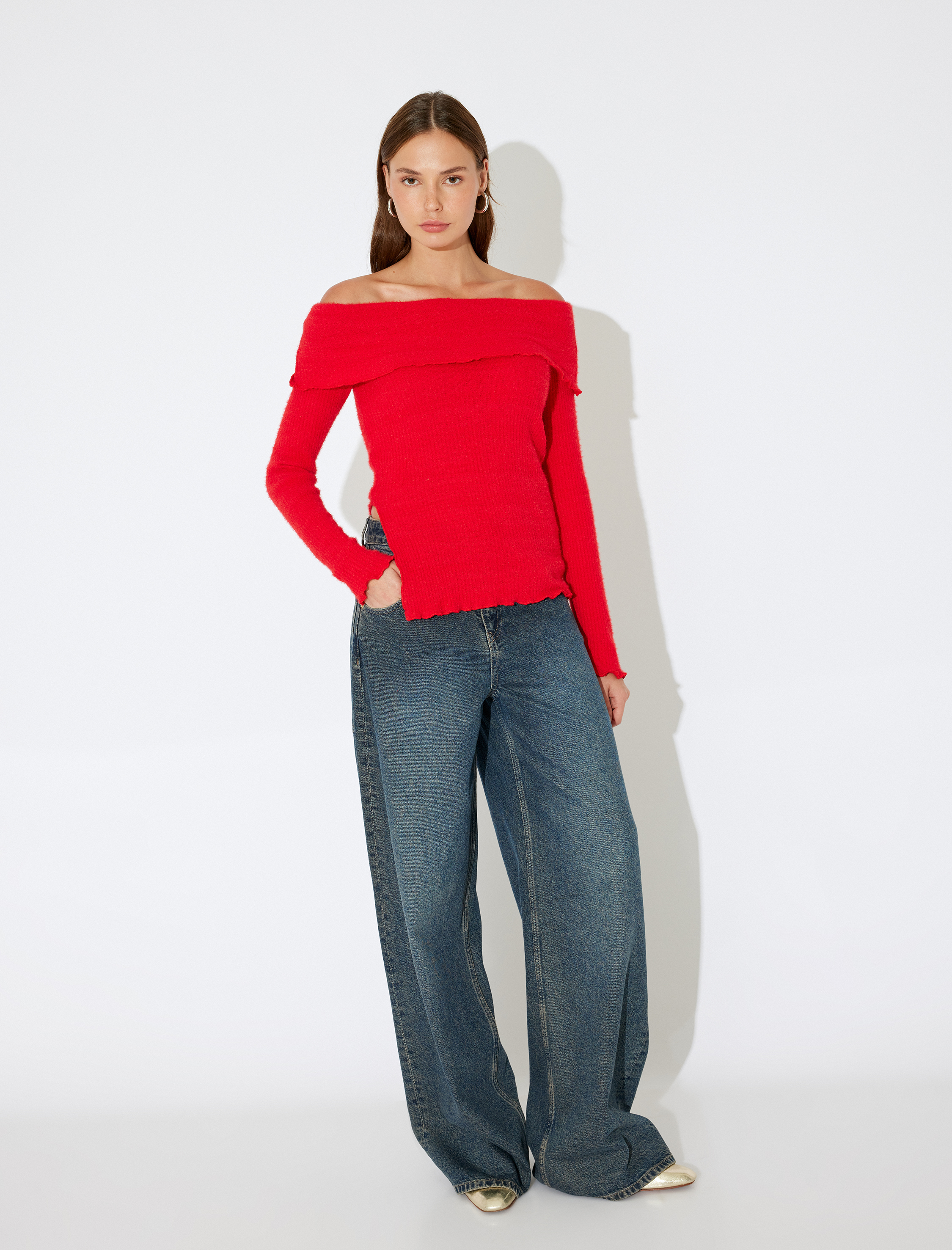   Madonna Yaka Bluz Uzun Kollu Omzu Açık