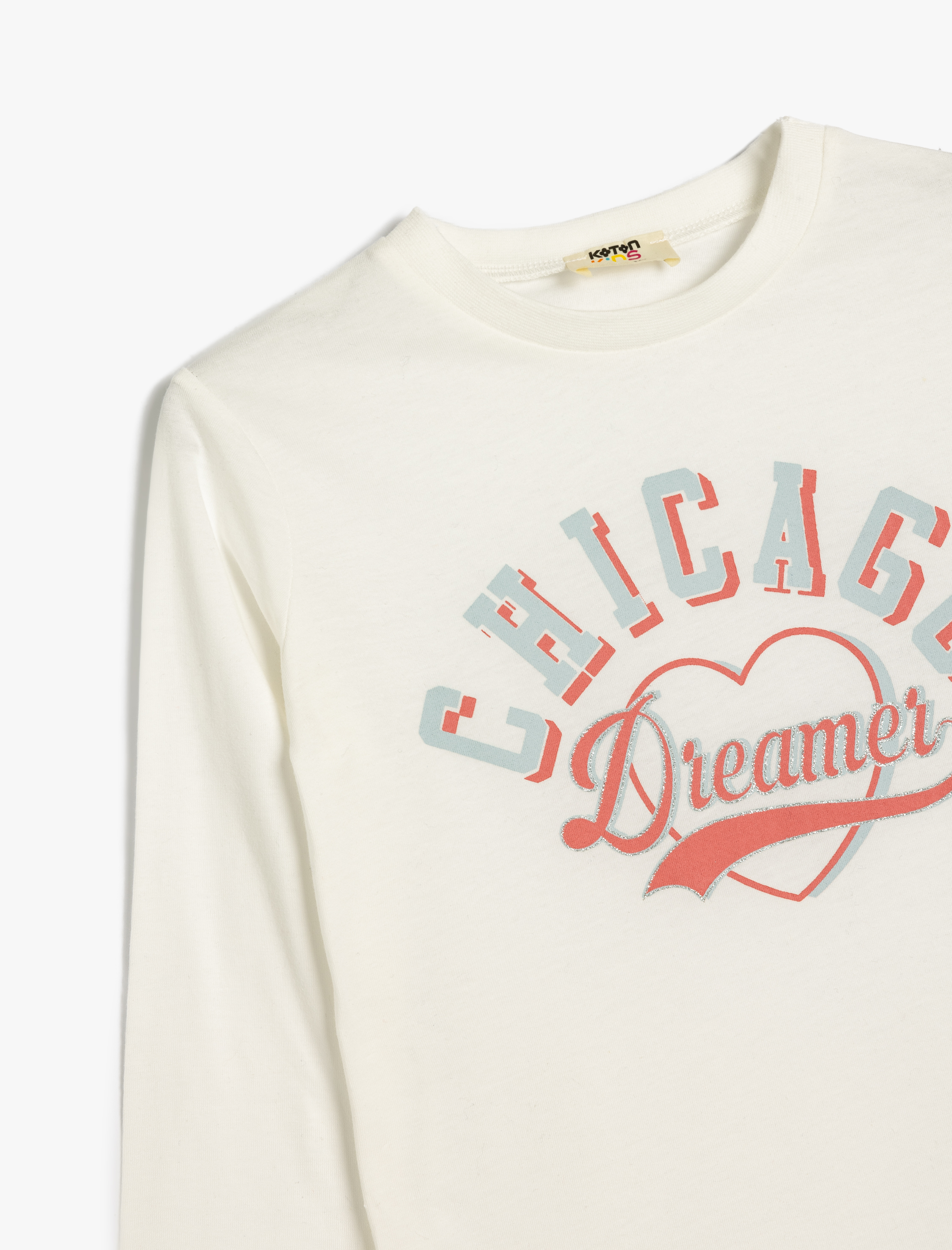  Kız Çocuk Slogan Baskılı Uzun Kollu Pamuklu Tişört