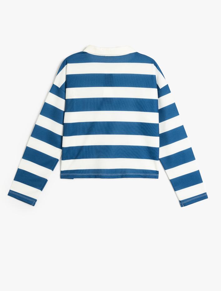 Kız Çocuk Polo Yaka Tişört Baskı Detaylı Uzun Kollu