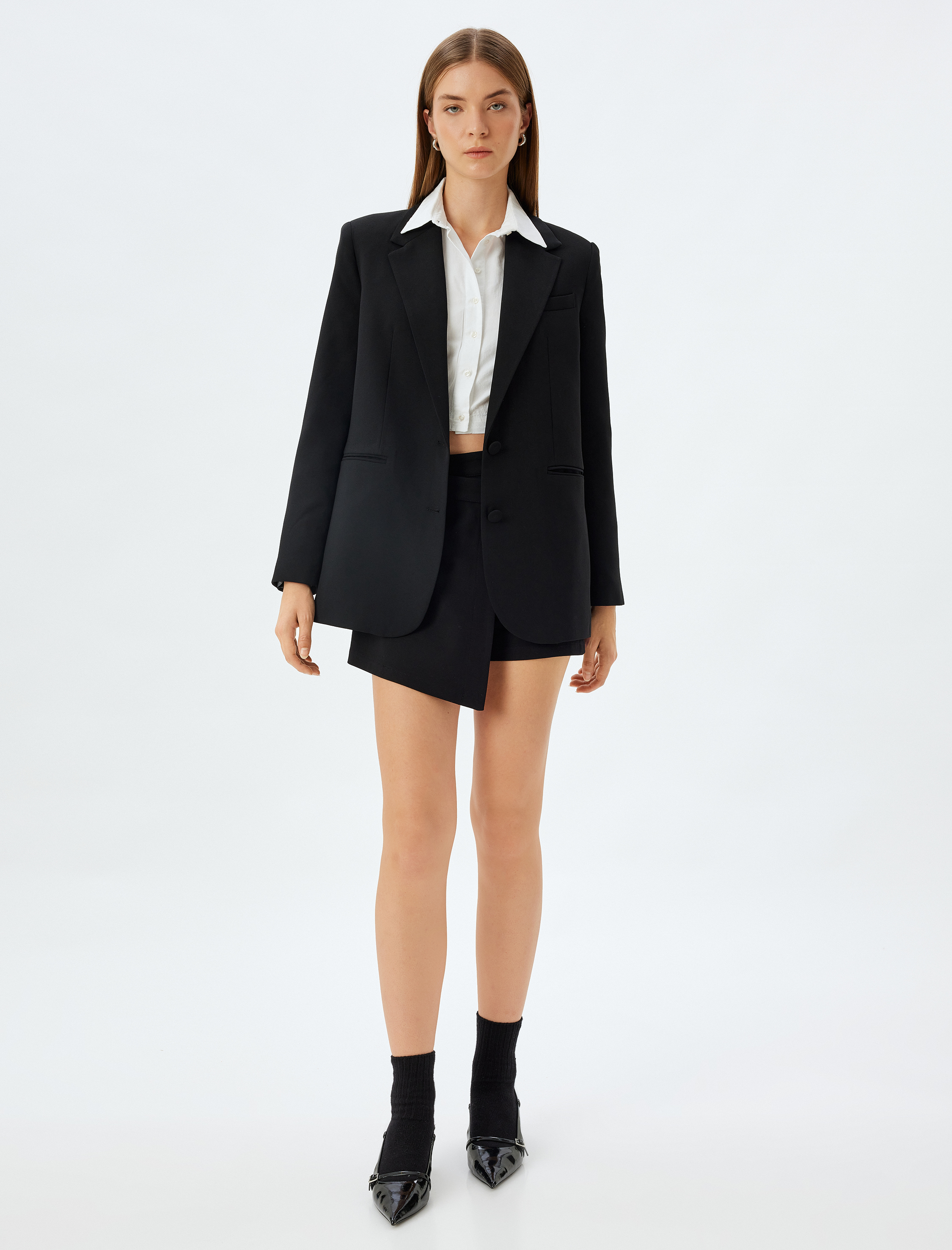   Standart Bel Asimetrik Kruvaze Mini Şort Etek