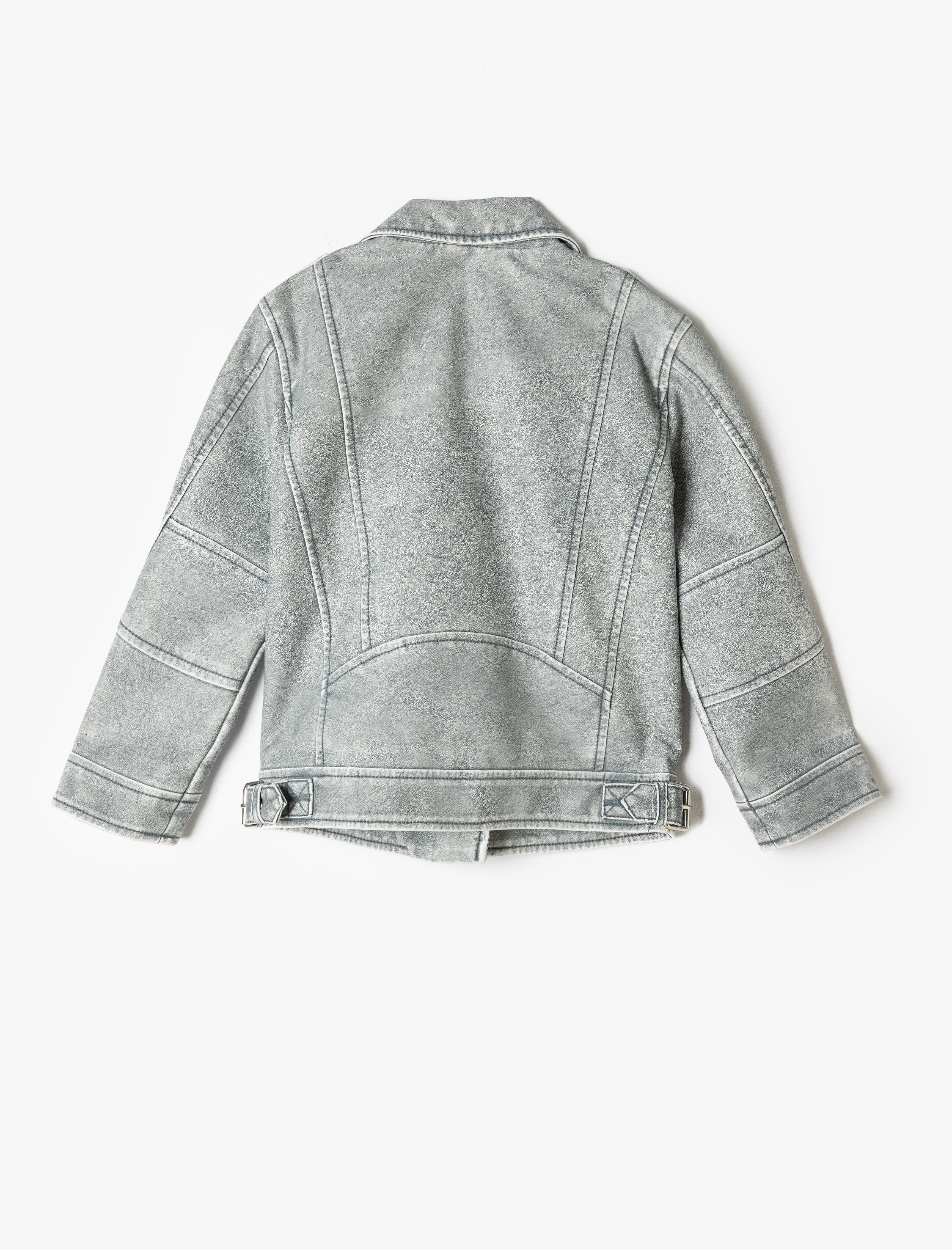  Kız Çocuk Suni Deri Biker Ceket Fermuarlı Cep Detaylı