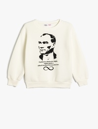 Atatürk Baskılı Sweatshirt Uzun Kollu Bisiklet Yaka Şardonlu