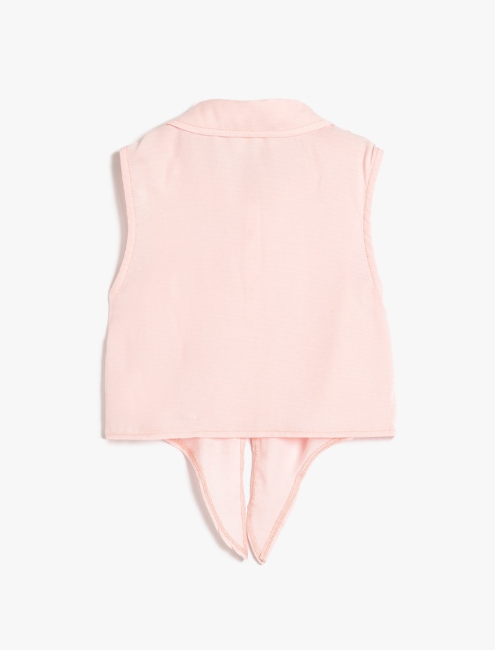 Kız Çocuk Crop Gömlek Kolsuz Cep Detaylı Belden Bağlamalı