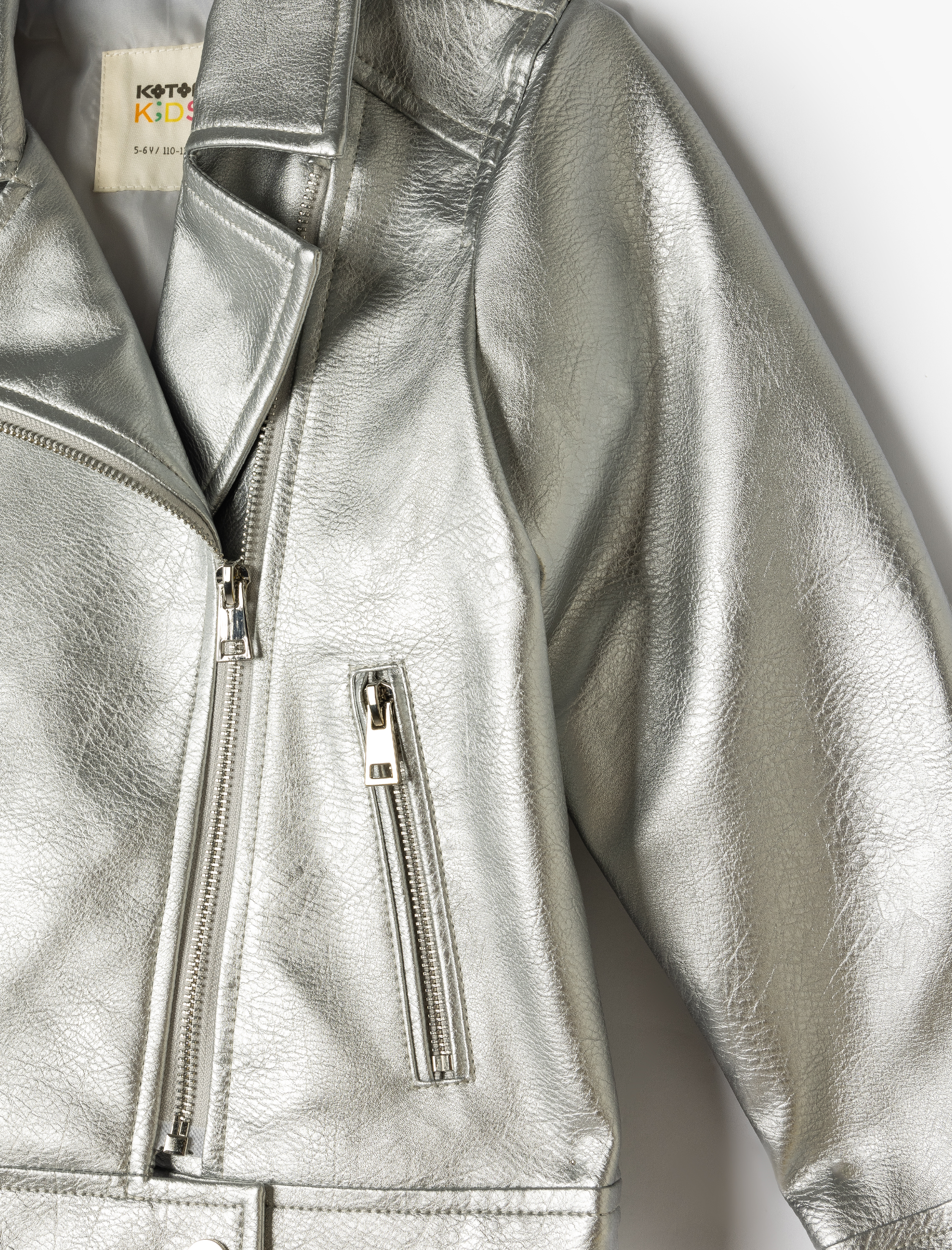  Kız Çocuk Metalik Parlak Suni Deri Biker Ceket