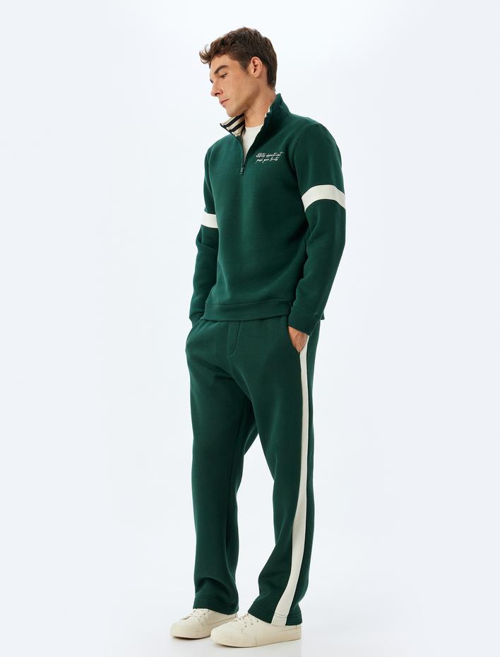  Kışlık Eşofman Altı Beli Lastikli Renk Bloklu Cep Detaylı Şardonlu Pamuk Karışımlı