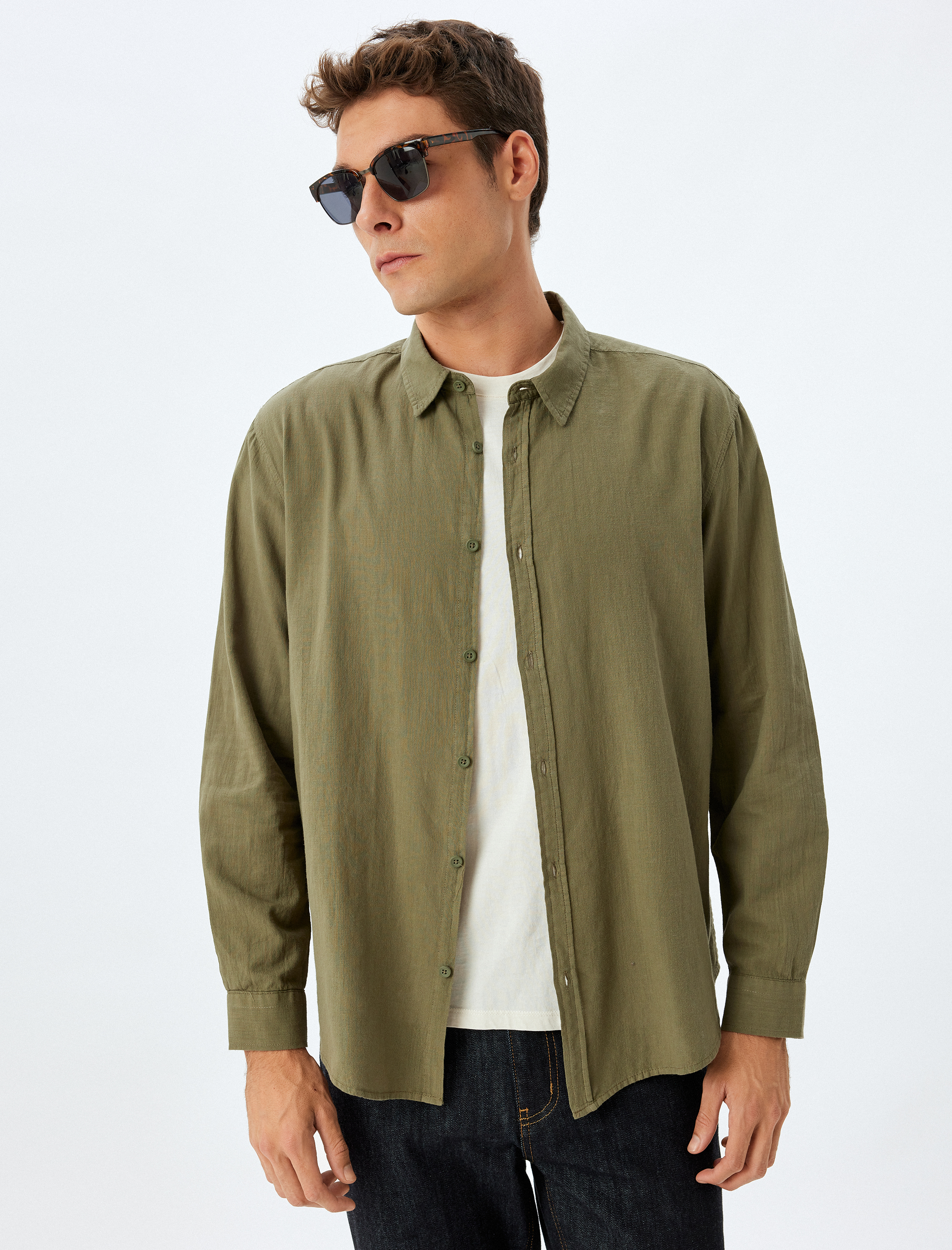   Basic Gömlek Uzun Kollu Düğmeli Pamuklu Regular Fit