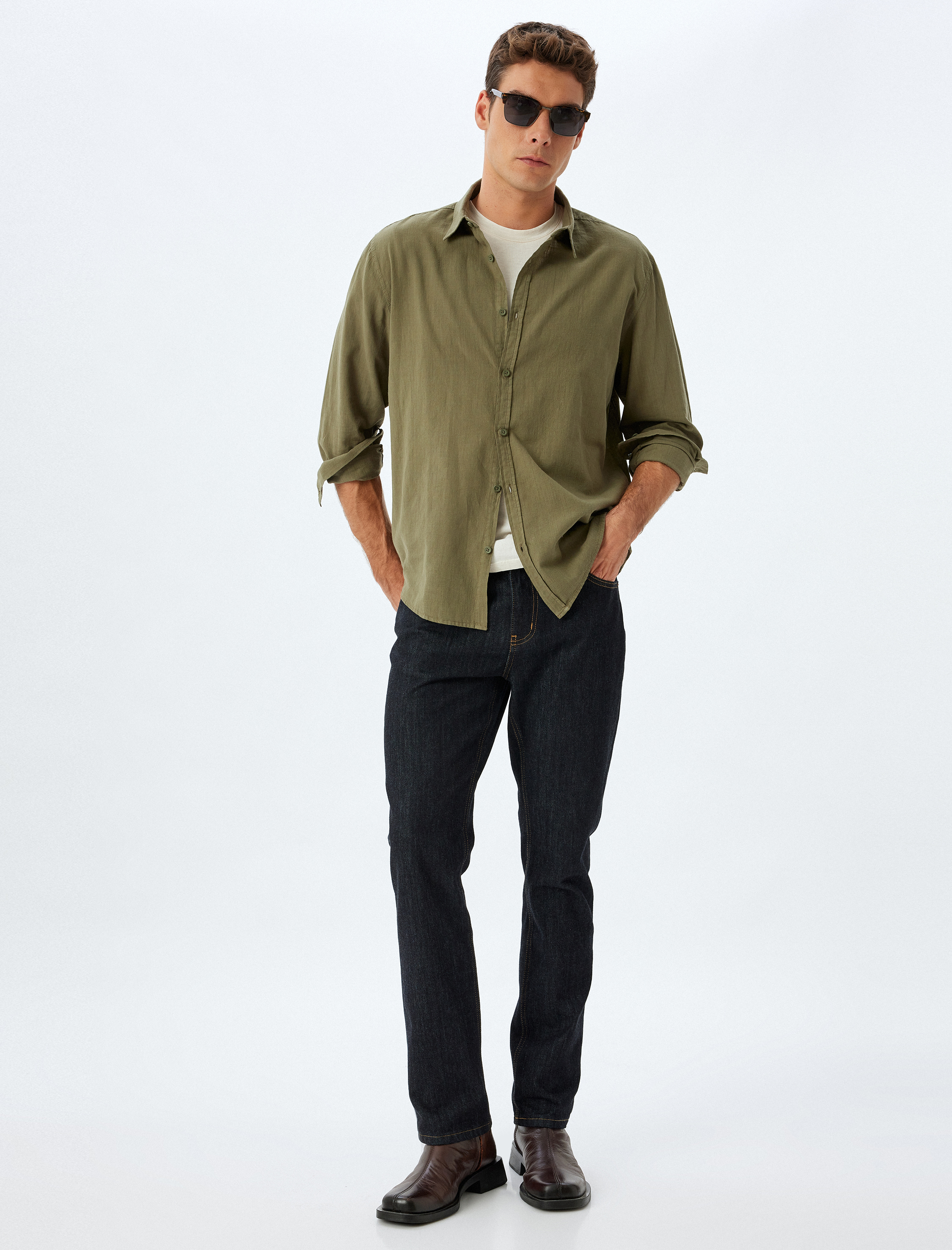   Basic Gömlek Uzun Kollu Düğmeli Pamuklu Regular Fit