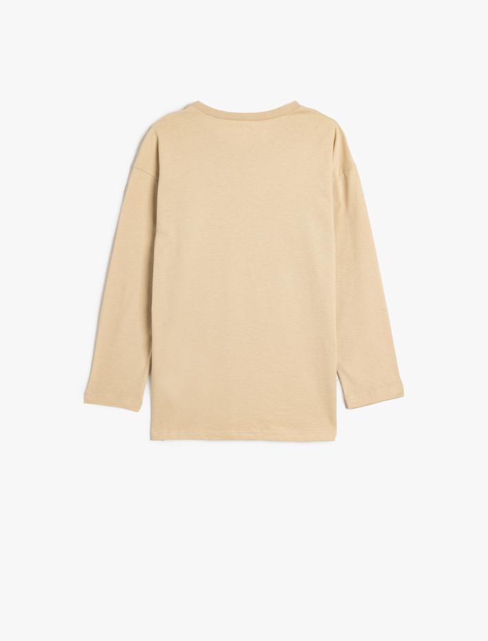 Erkek Çocuk Oversize Tişört Uzun Kollu Bisiklet Yaka Baskı Detaylı Pamuklu