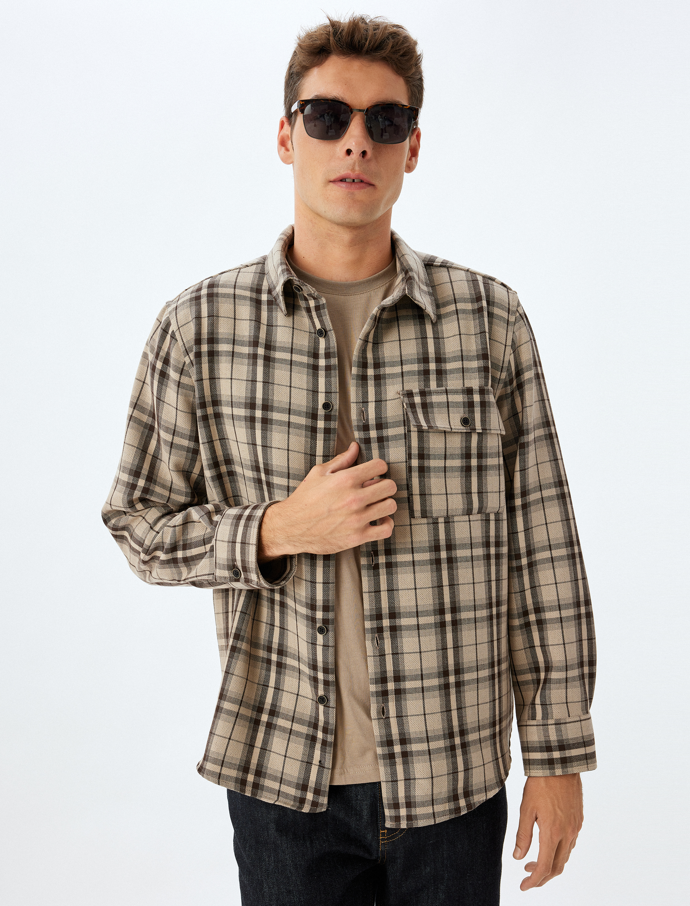   Oduncu Gömleği Uzun Kollu Cep Detaylı Viskon Karışımlı Regular Fit