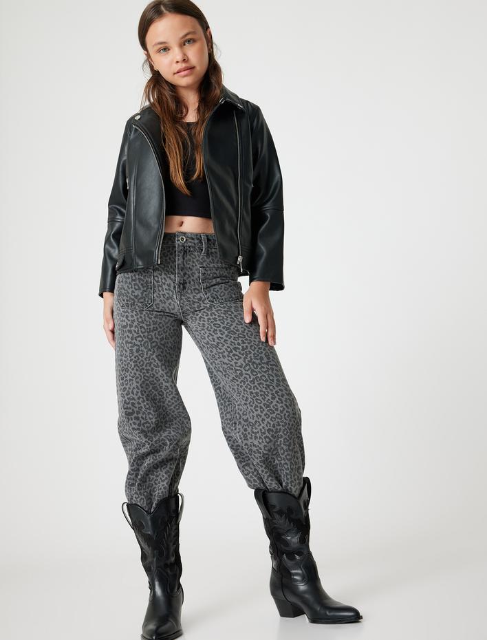 Kız Çocuk Kot Pantolon Bol Paça Beli Lastikli Pamuklu - Wide Leg Jean