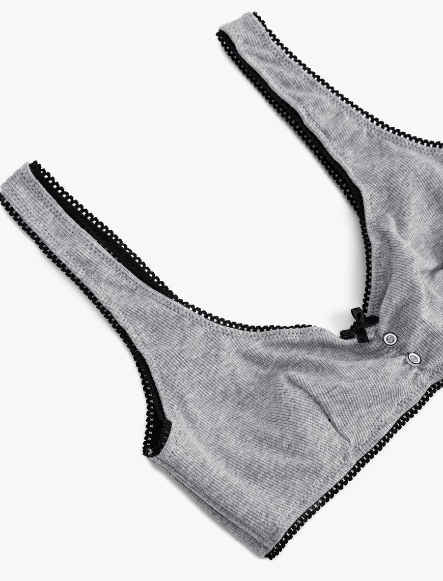   Bralet Sütyen Pamuklu Balensiz Dolgusuz Kalın Askılı Fiyonk Detaylı