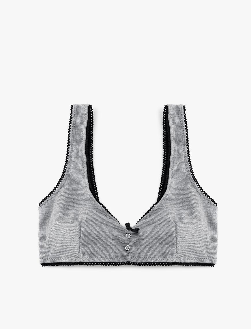   Bralet Sütyen Pamuklu Balensiz Dolgusuz Kalın Askılı Fiyonk Detaylı