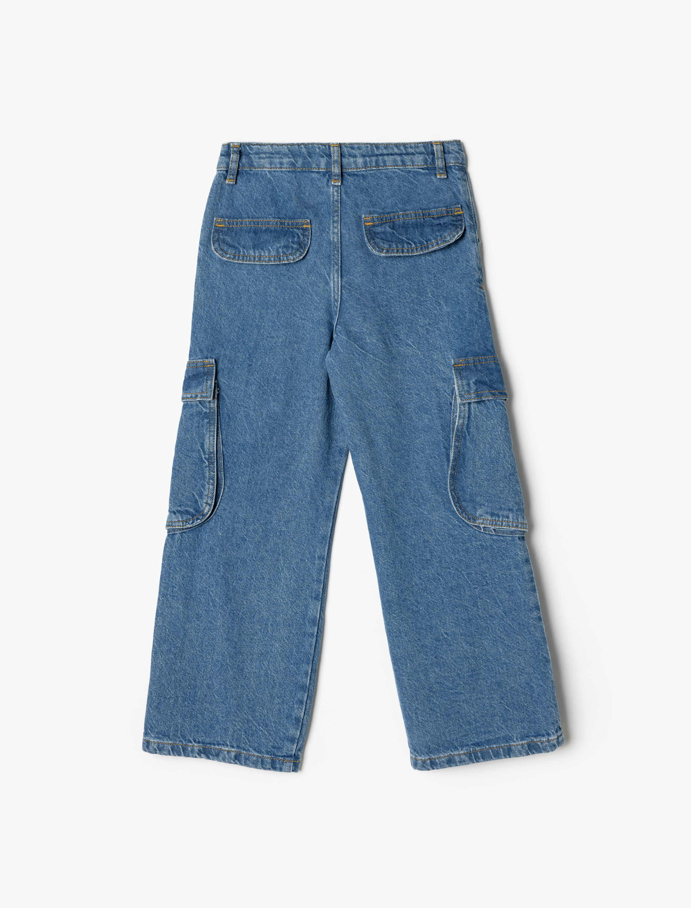  Kız Çocuk Kargo Jean Pantolon Cepli Pamuklu