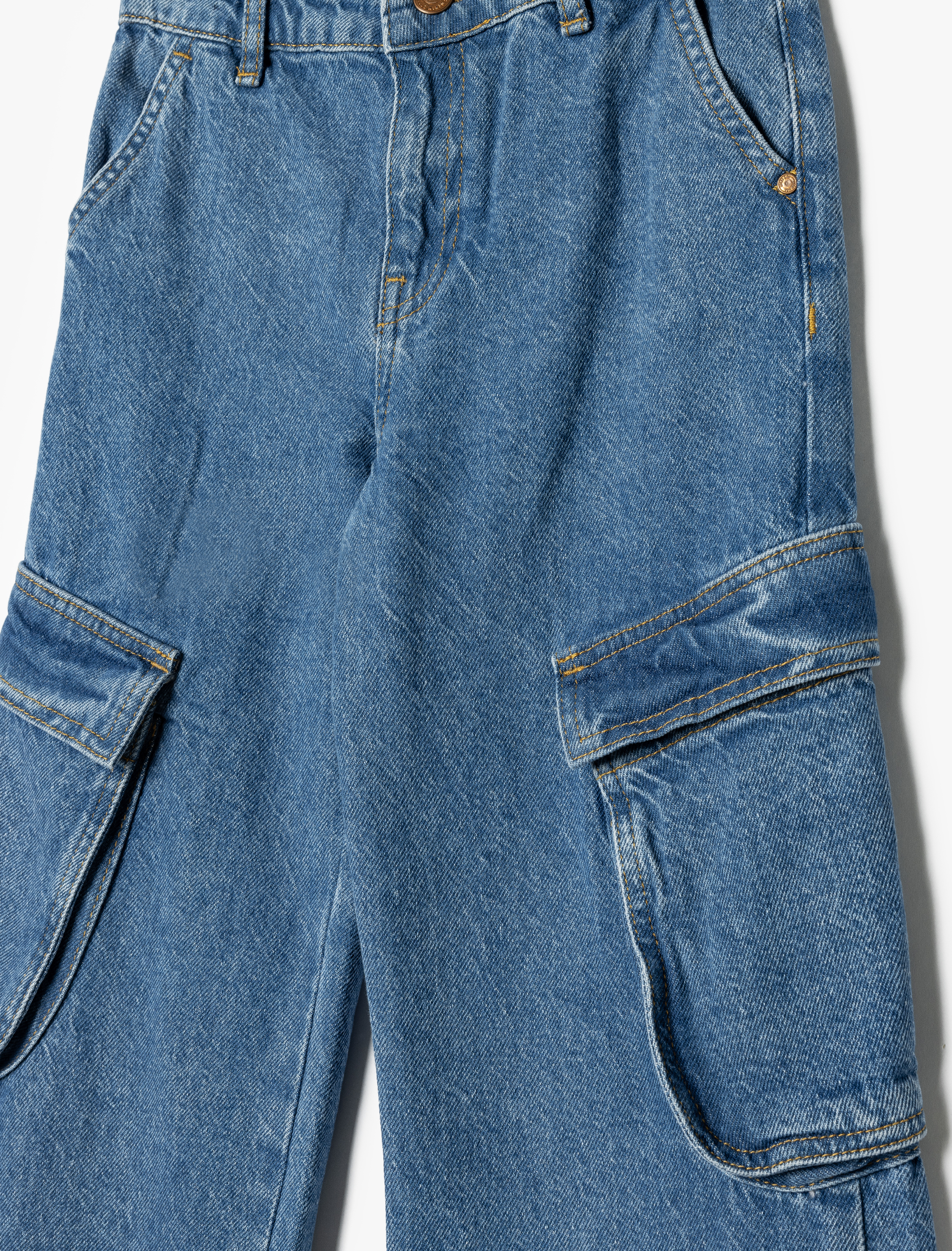  Kız Çocuk Kargo Jean Pantolon Cepli Pamuklu