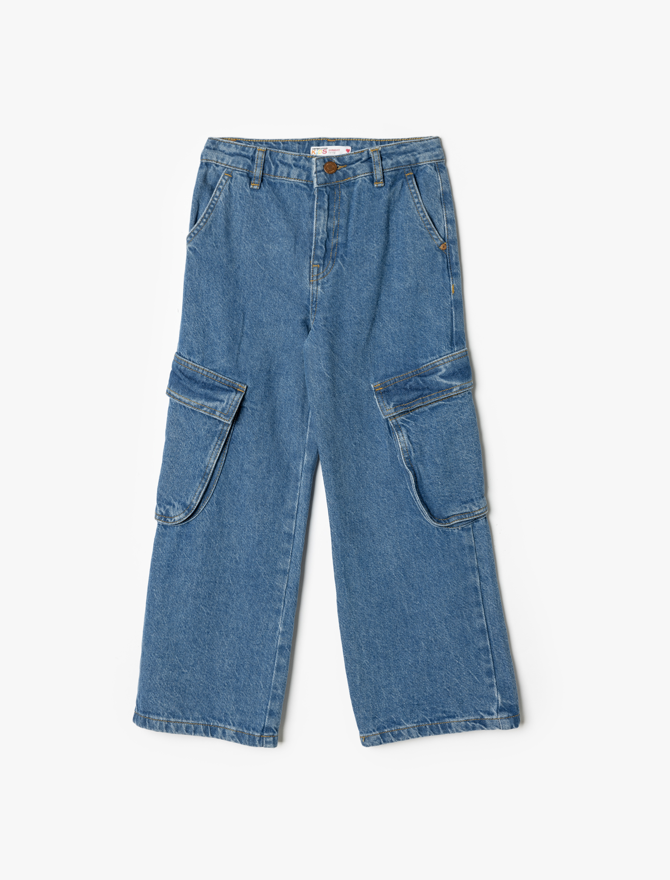  Kız Çocuk Kargo Jean Pantolon Cepli Pamuklu