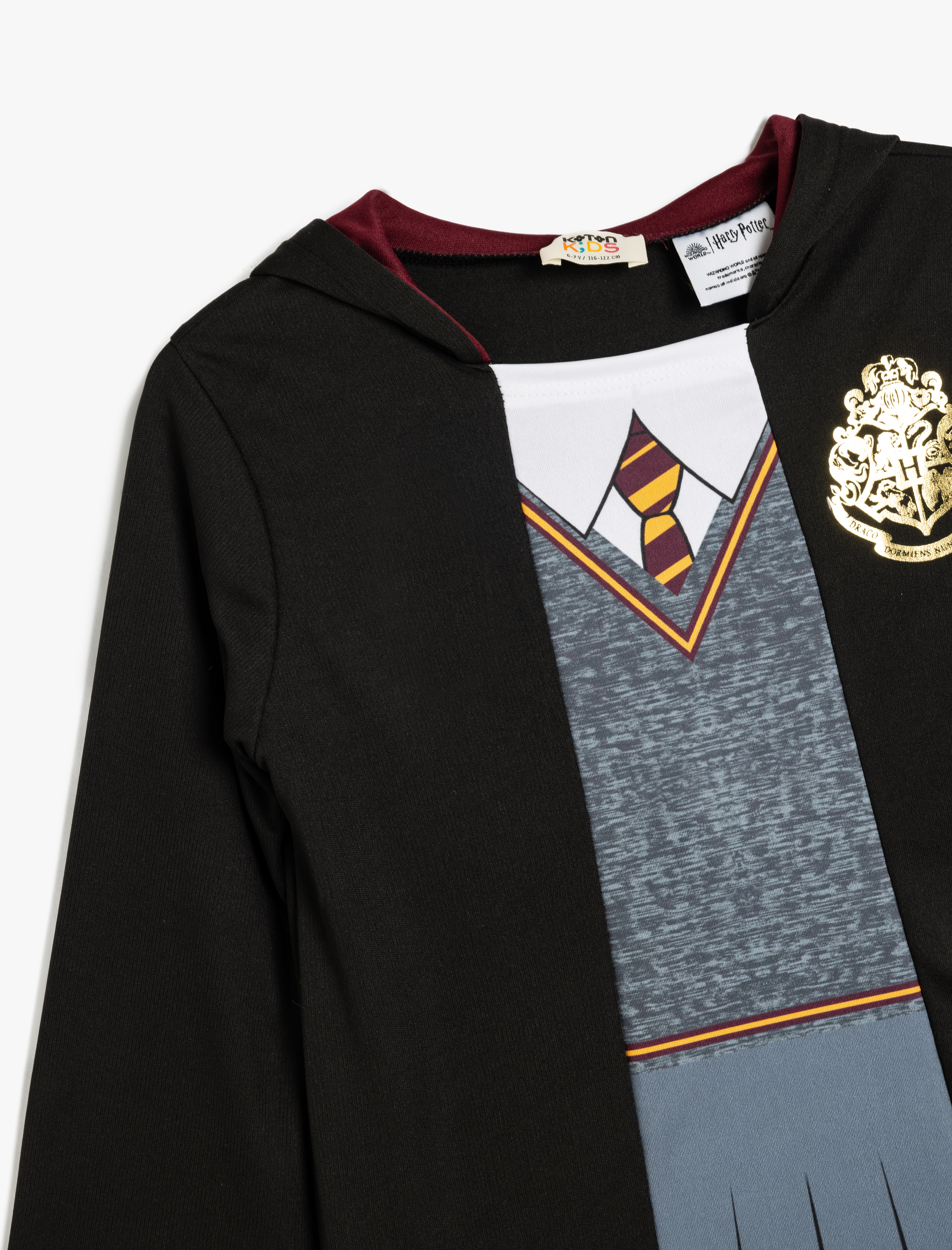  Kız Çocuk Harry Potter Baskılı Lisanslı Kapşonlu Kostüm Elbise