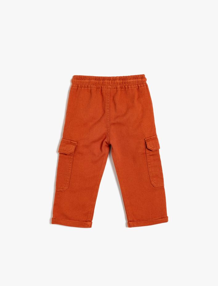 Erkek Bebek Kargo Pantolon Fitilli Kadife Beli Bağlamalı Cepli Pamuklu