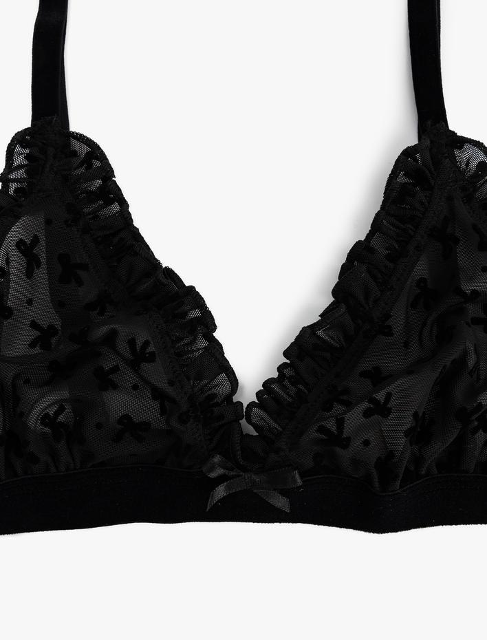  Fırfırlı Tül Üçgen Sütyen Balensiz Transparan Fiyonklu