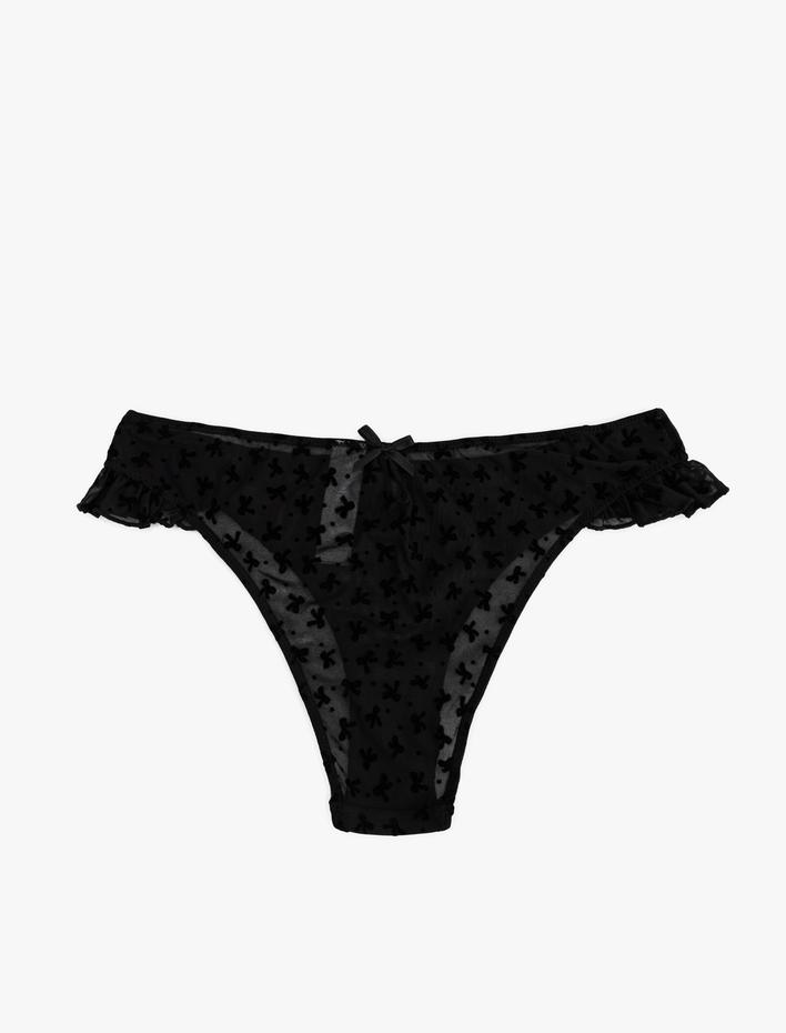  Fırfırlı Transparan Tül Külot Fiyonklu