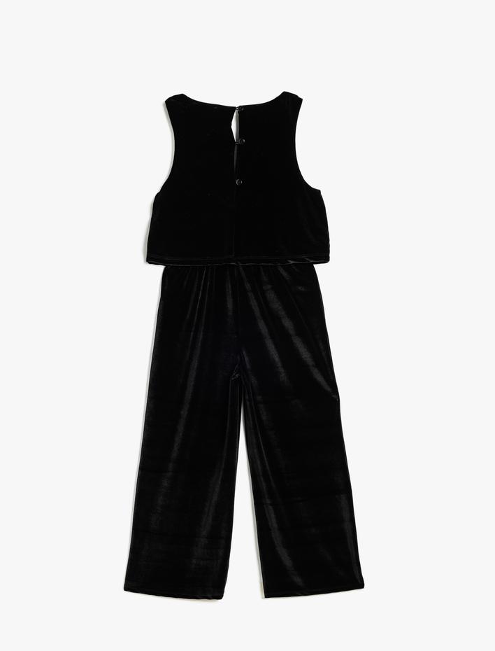 Kız Çocuk Yuvarlak Yaka Kolsuz Kadife Tulum