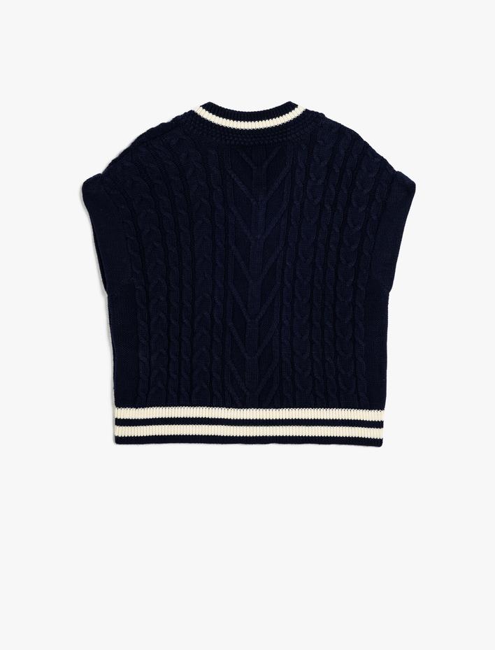 Kız Çocuk Triko Süveter V Yaka Ribanalı Aplike Detaylı