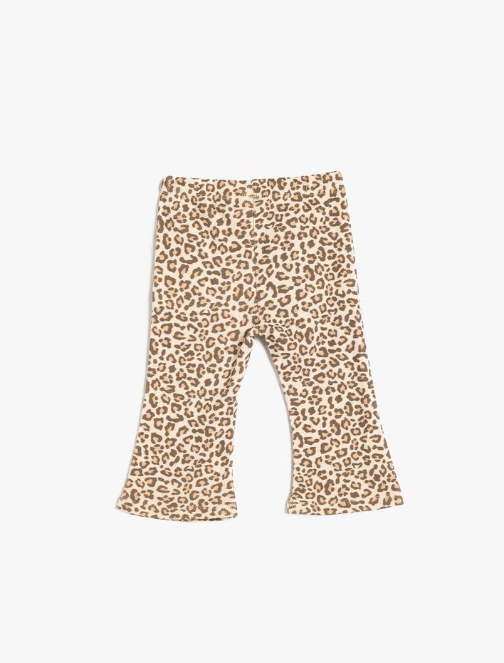 Kız Bebek İspanyol Paça Tayt Leopar Baskılı Ribanalı Pamuklu