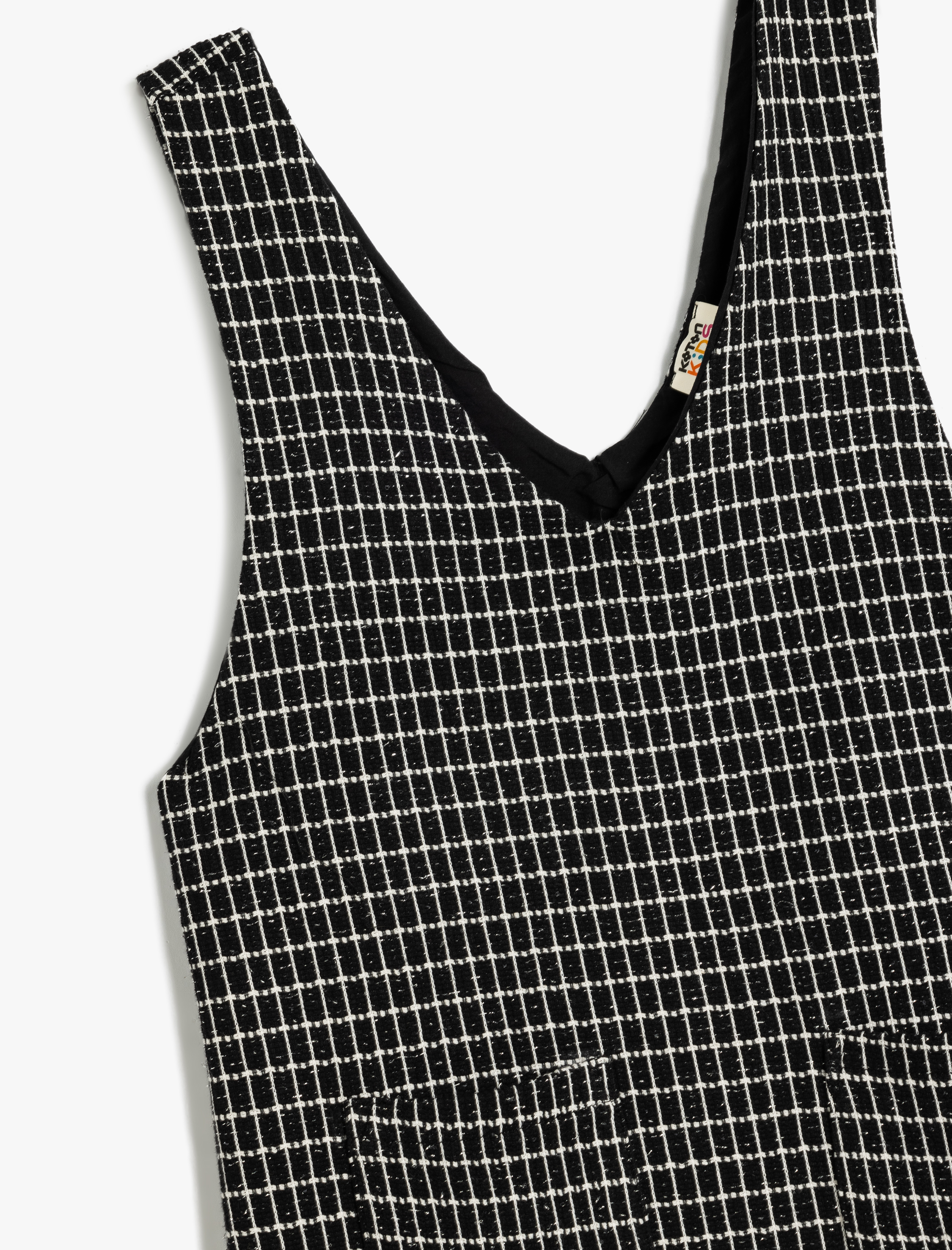  Kız Çocuk V Yaka Cep Detaylı Ekoseli Jile Elbise