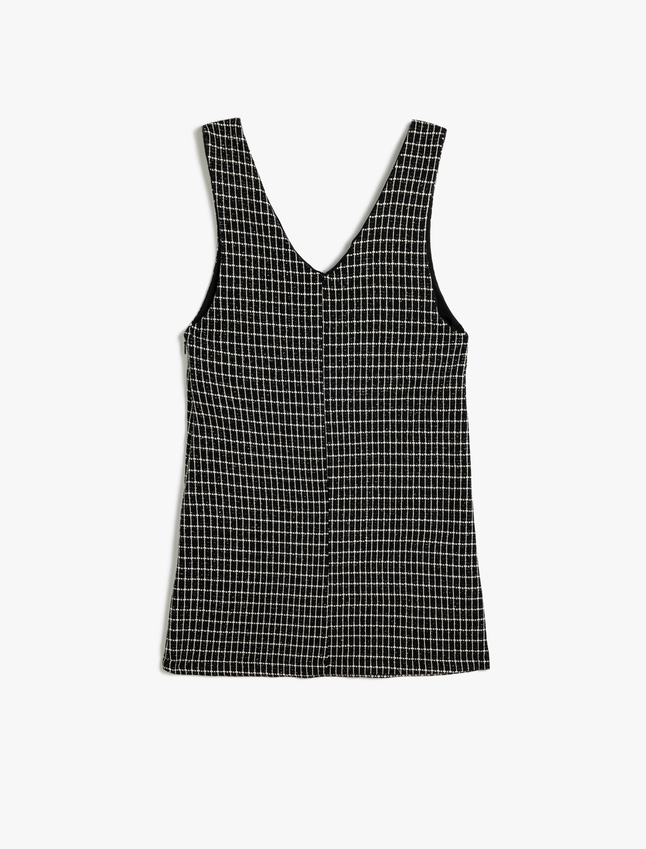  Kız Çocuk V Yaka Cep Detaylı Ekoseli Jile Elbise