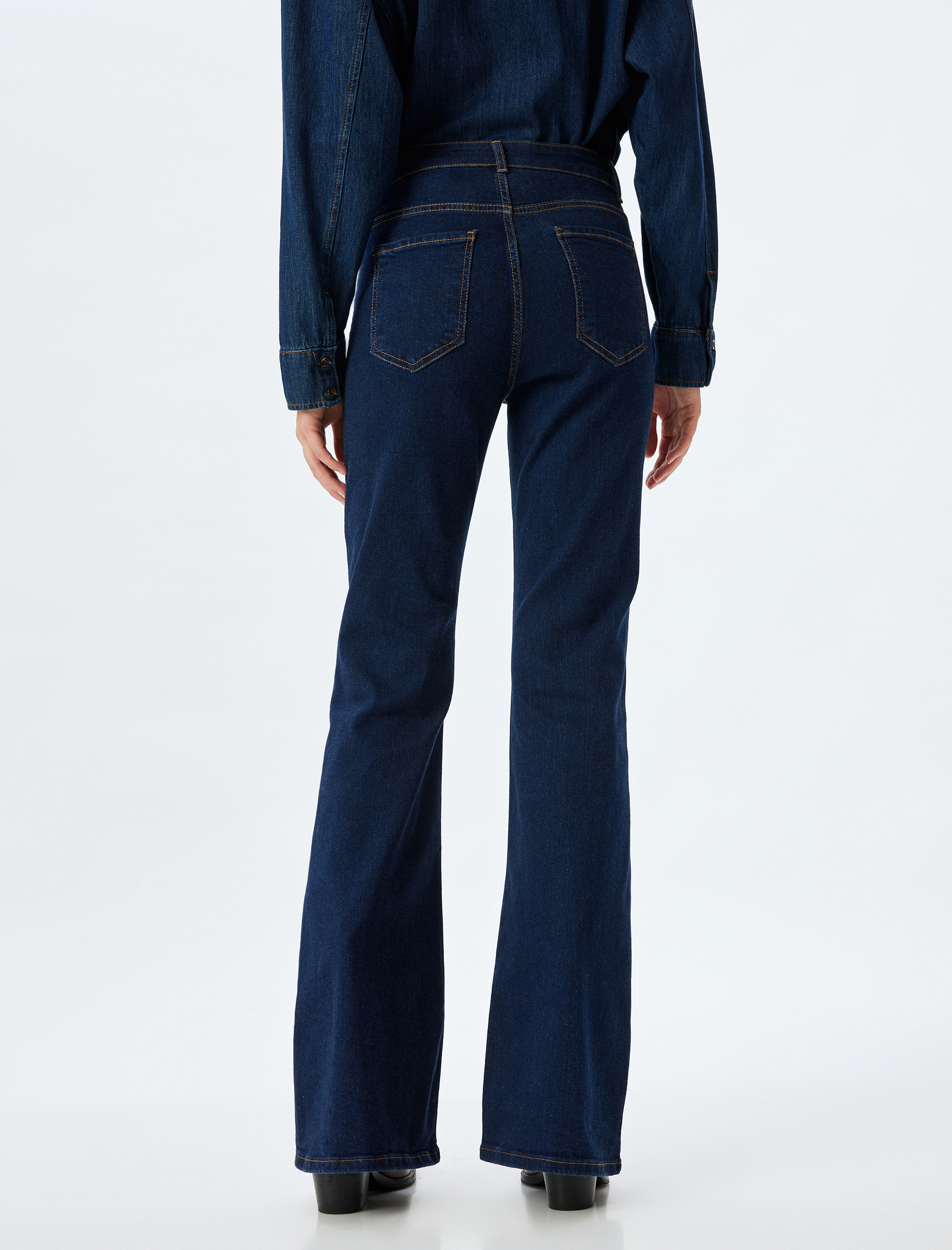   Yüksek Bel İspanyol Paça Düğmeli Slim Fit Cepli Kot Pantolon - Flare Jeans