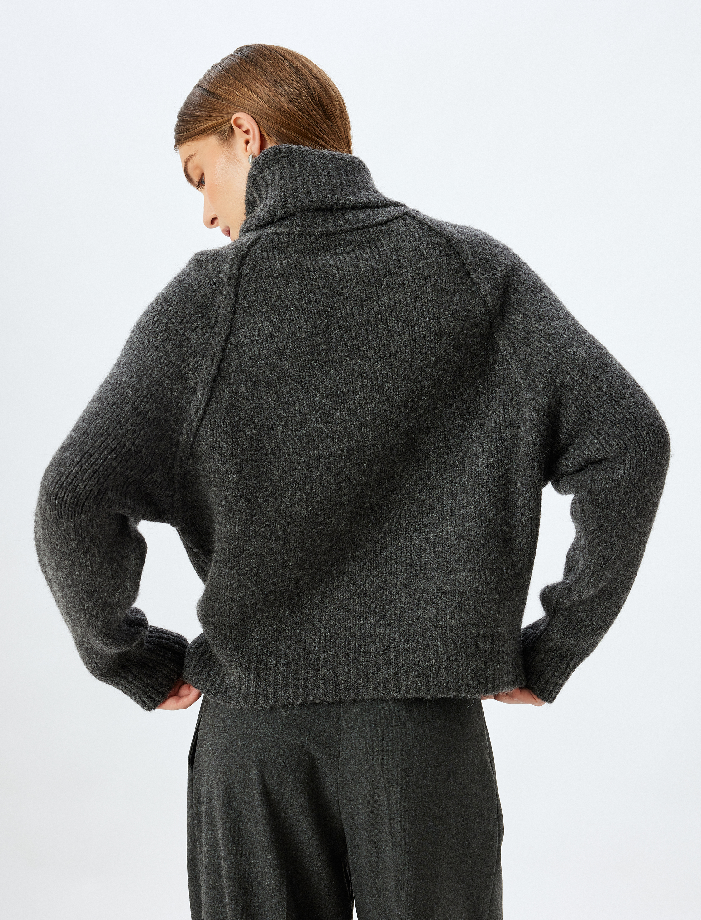   Oversize Örgü Kazak Balıkçı Yaka Uzun Kollu