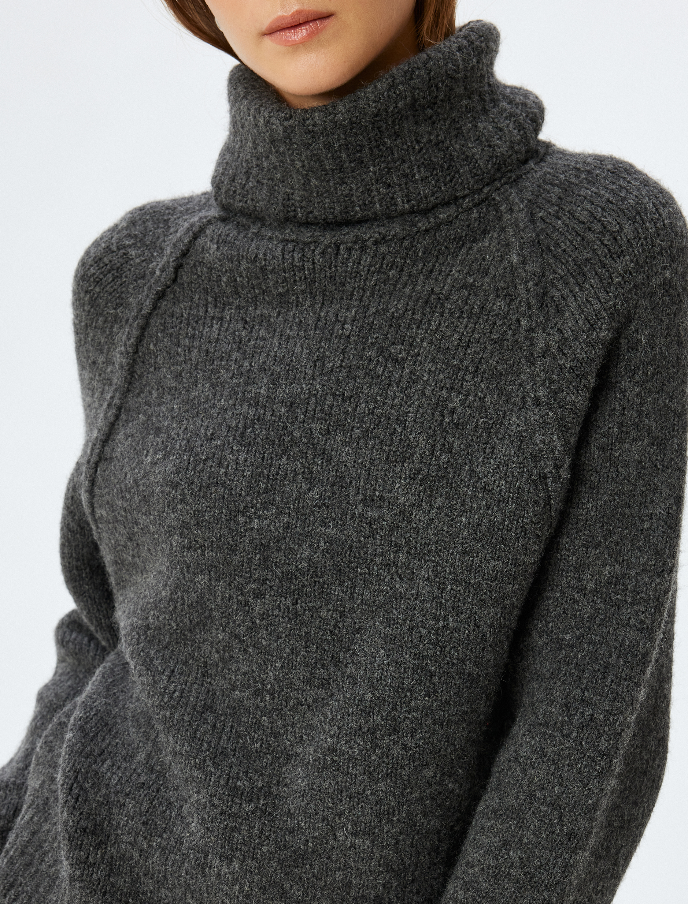   Oversize Örgü Kazak Balıkçı Yaka Uzun Kollu