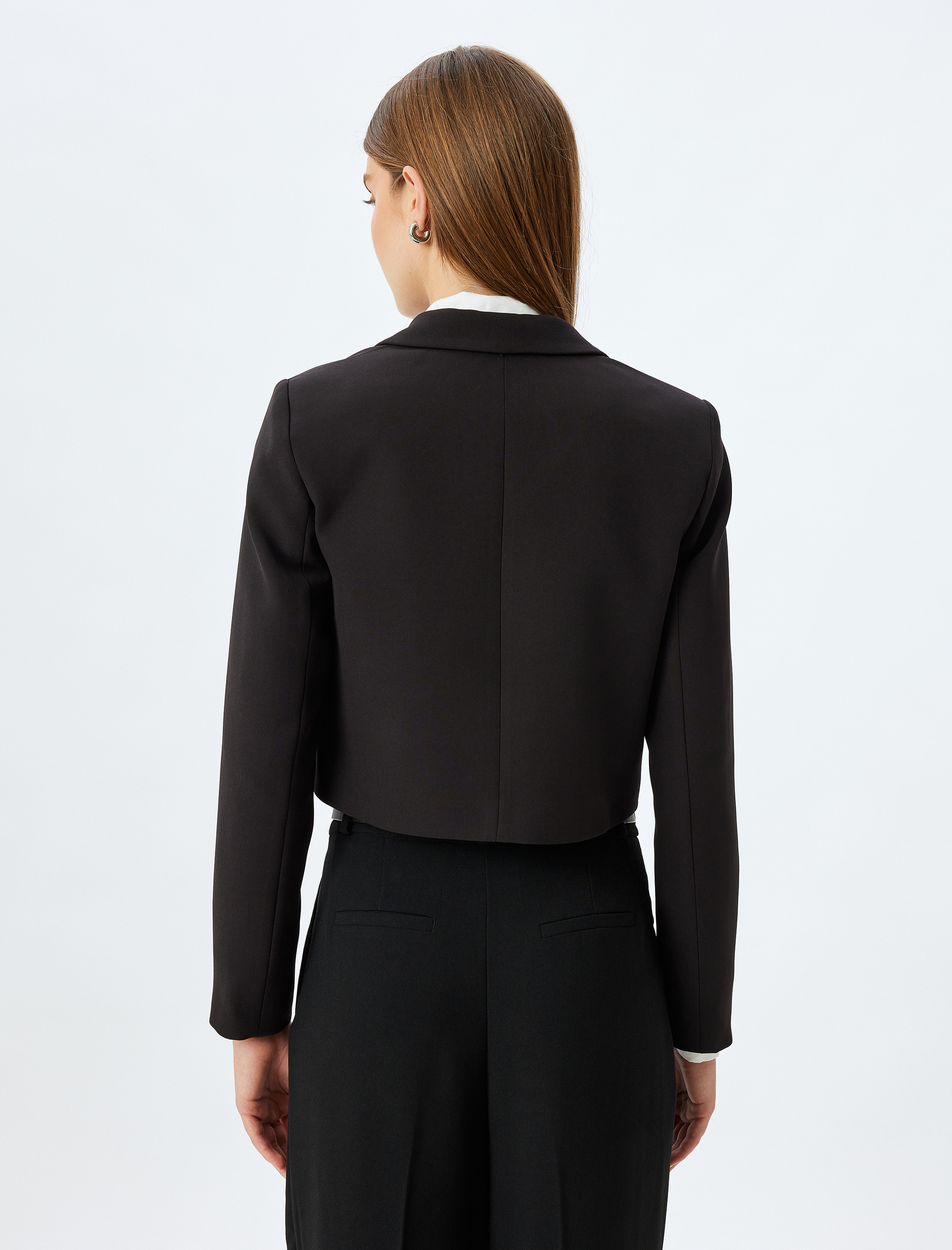 Siyah Kadın Crop Blazer Ceket Kruvaze Düğmeli 5WAK50213UW Siyah Kadın Crop Blazer Ceket Kruvaze Düğmeli 5WAK50213UW