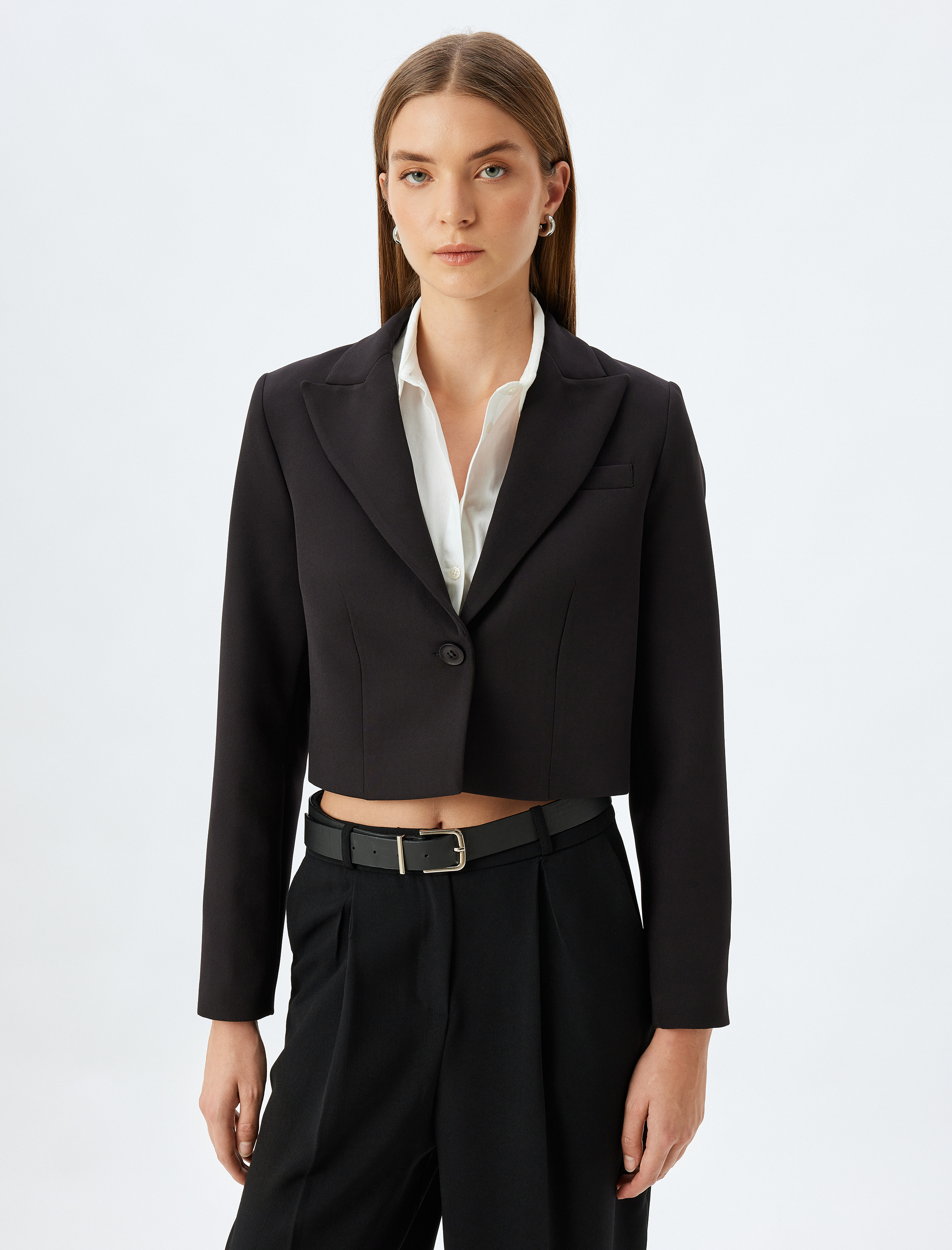   Crop Blazer Ceket Kruvaze Düğmeli