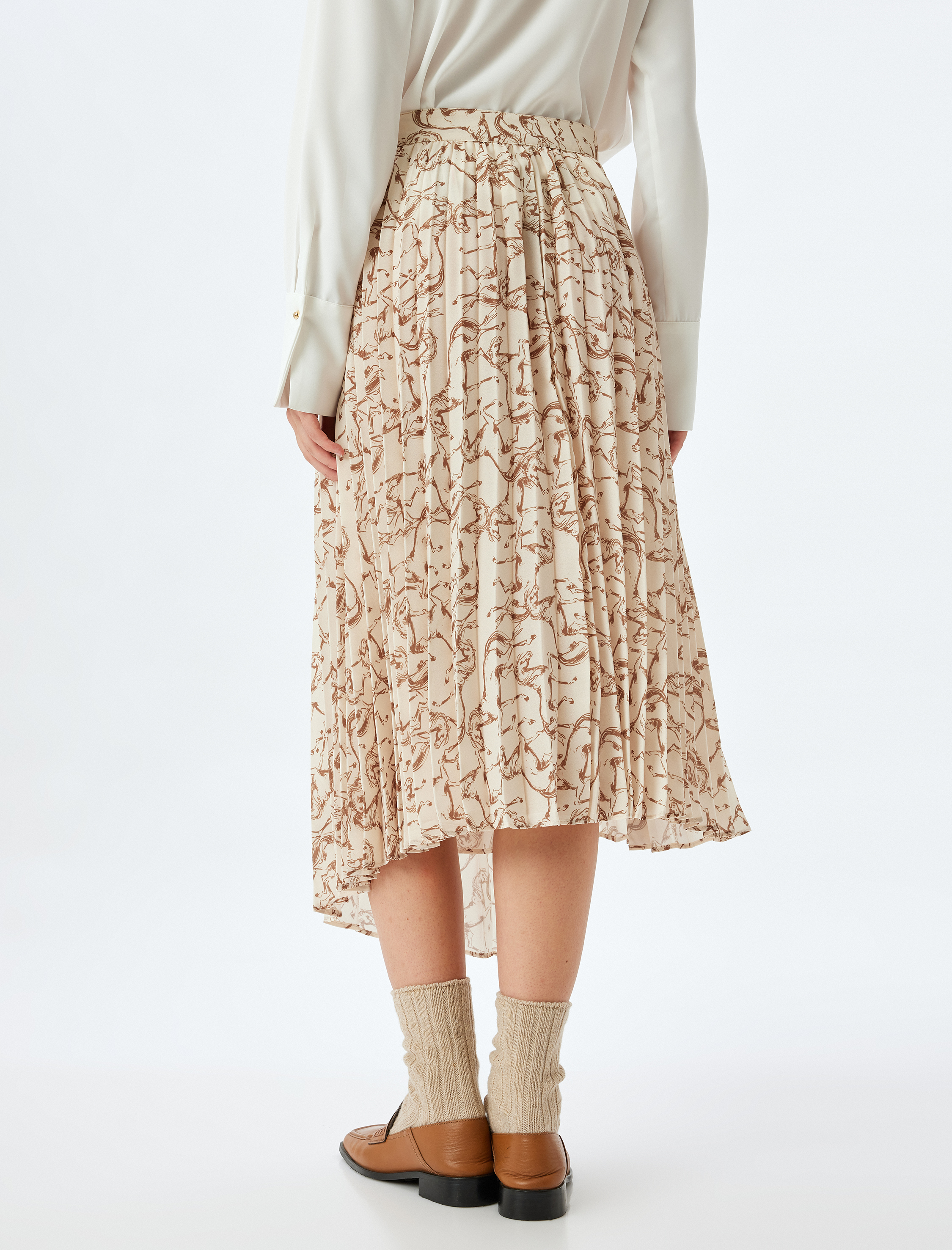   Asimetrik Desenli Midi Boy Pileli Etek