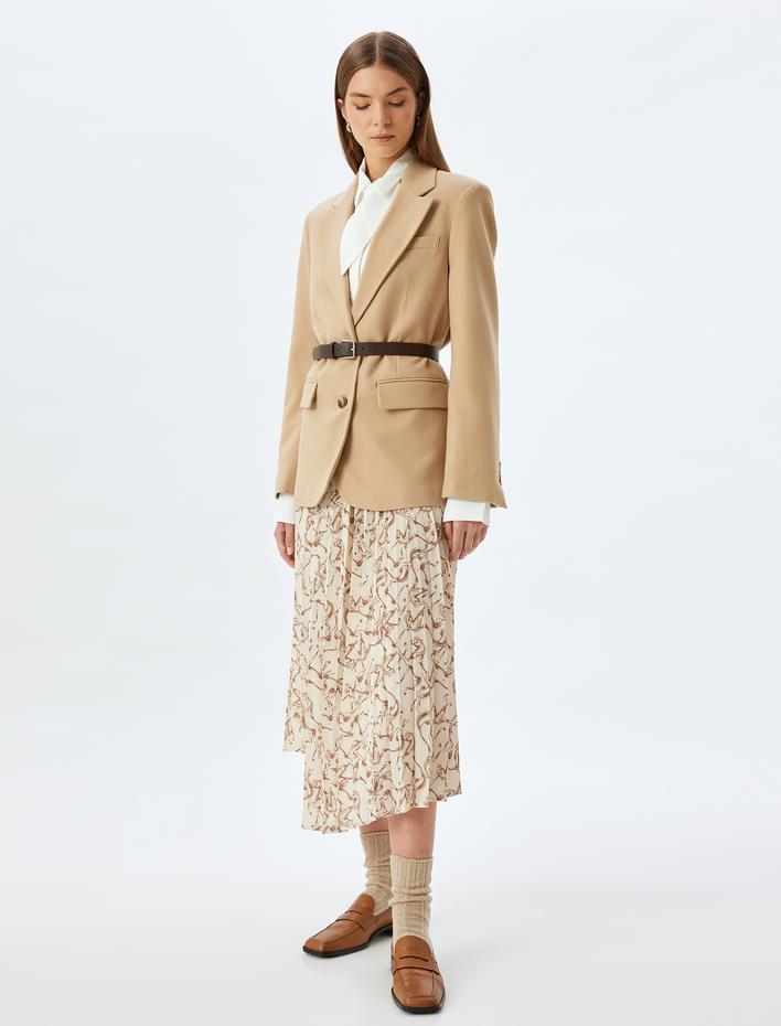  Asimetrik Desenli Midi Boy Pileli Etek