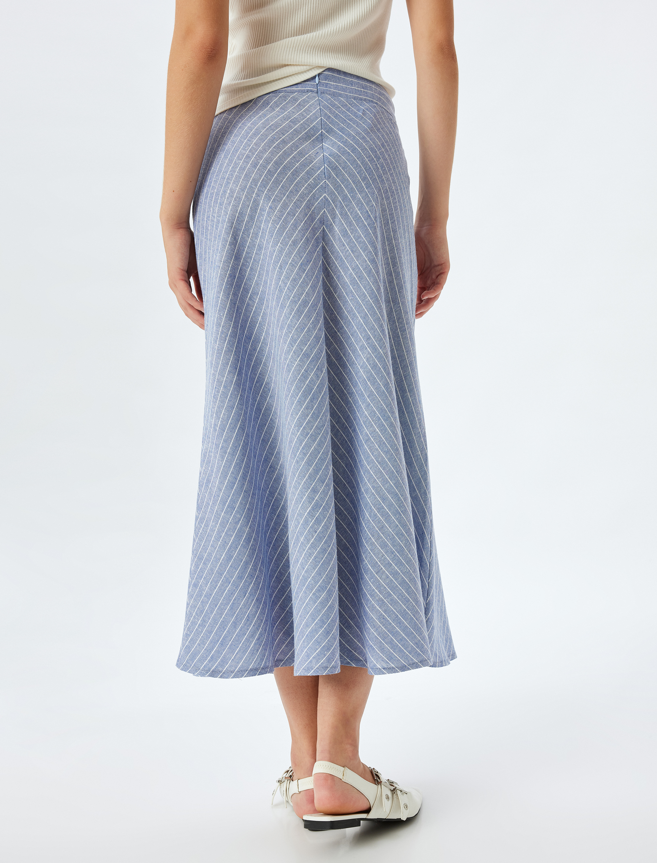   Kalın Keten Kumaş Midi Boy Çan Etek