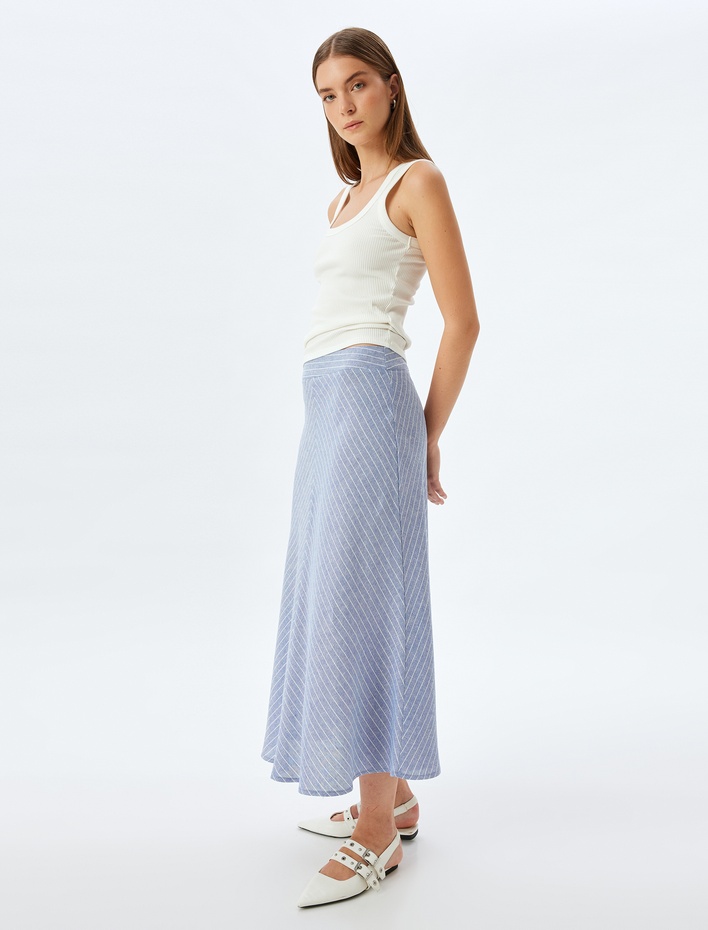  Kalın Keten Kumaş Midi Boy Çan Etek