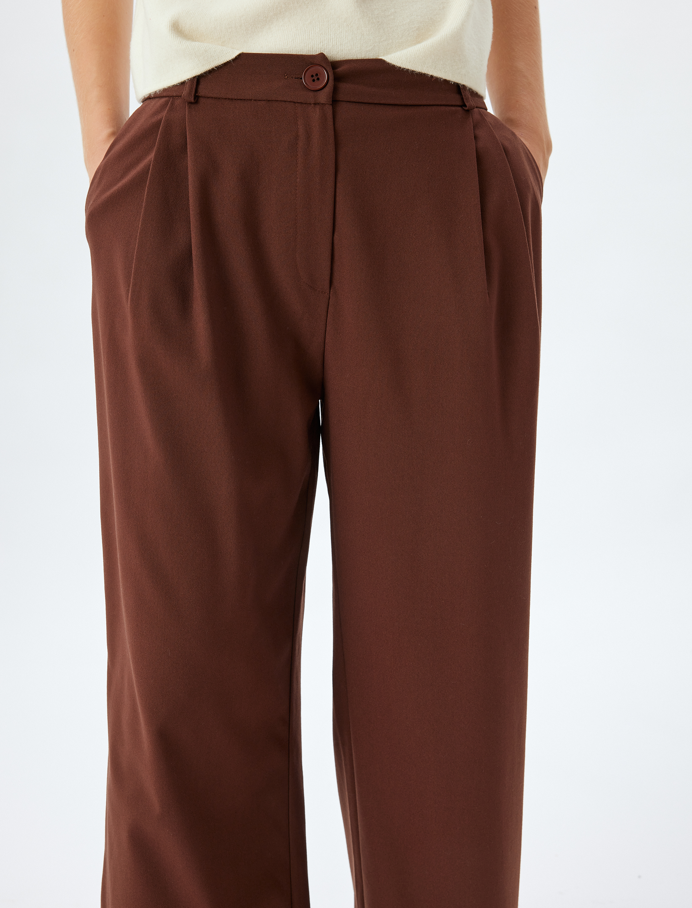   Düz Bol Paça Baggy Kumaş Pantolon Pile  Detaylı Cepli